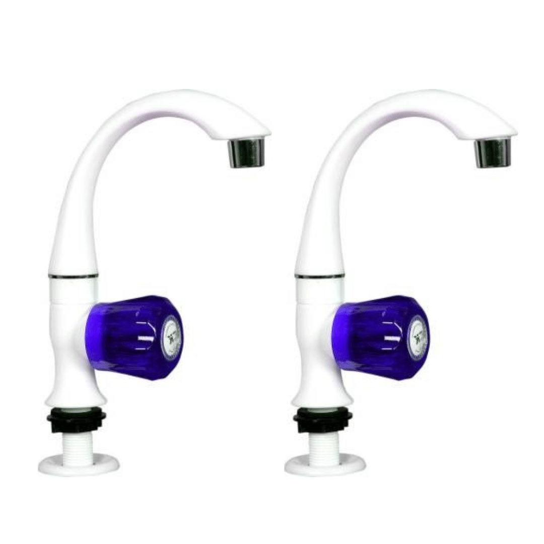     			Cossimo Crystal Blue PVC Swan Neck for Wash Basin - 2 PCS Plastic (ABS) Wash Basin Tap (Pillar Cock)