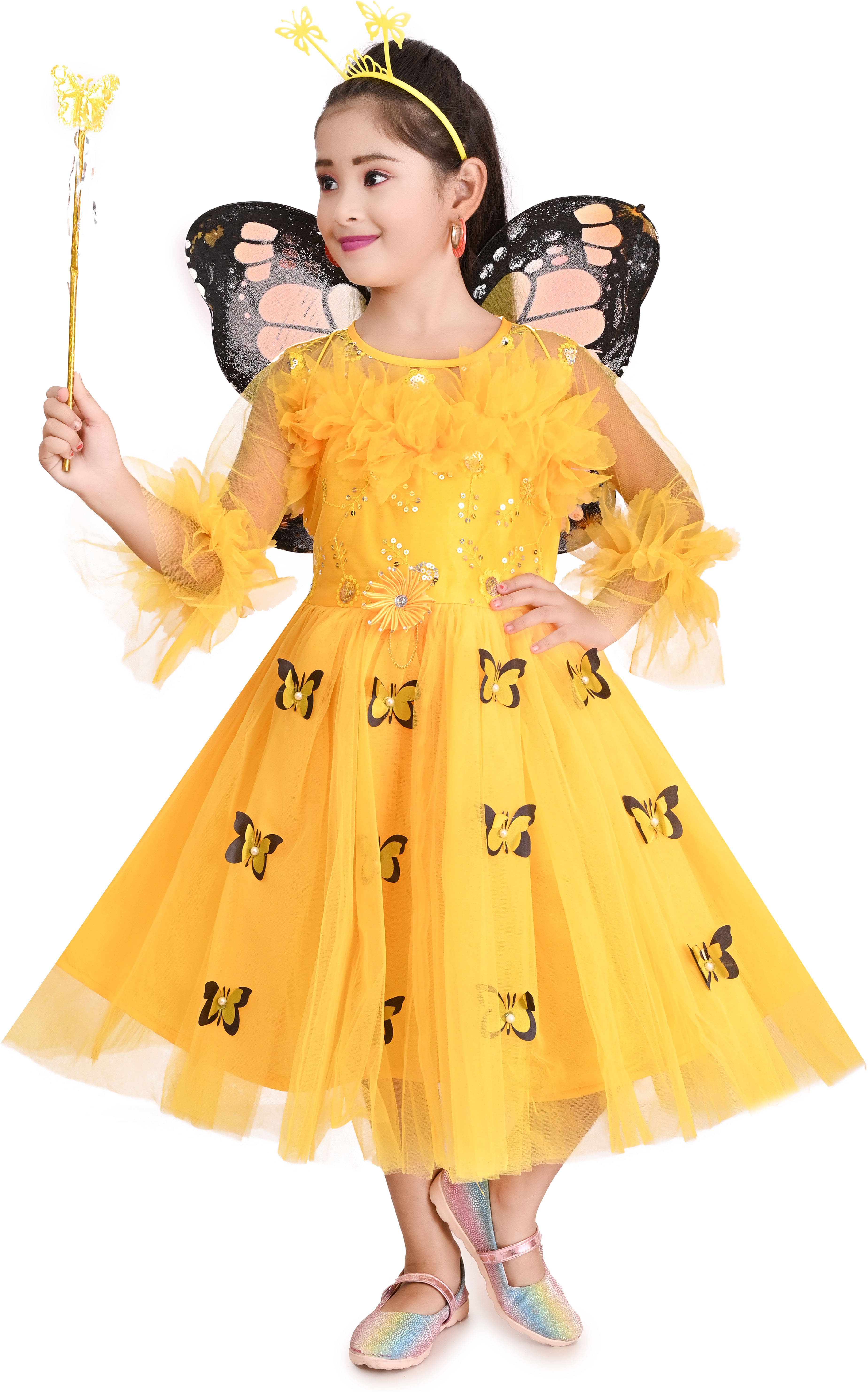     			DS DRESSES Net Dress For Girls ( Pack of 1 , Yellow )