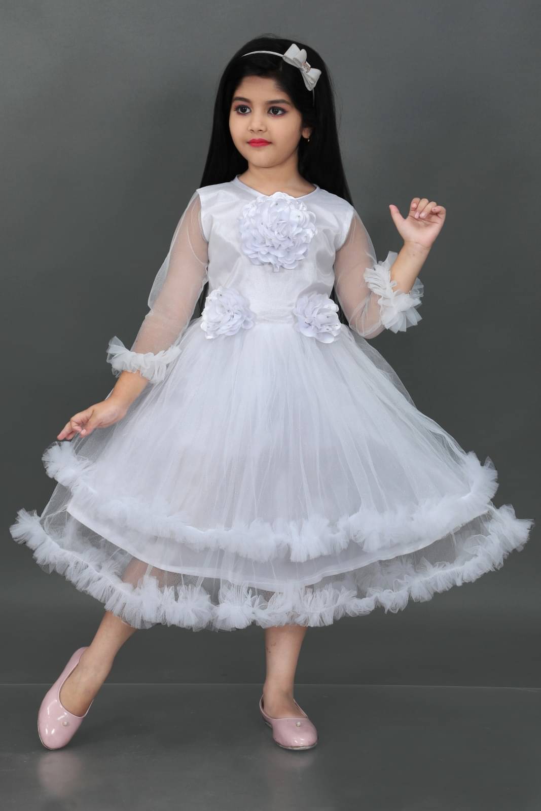     			DS DRESSES Net Dress For Girls ( Pack of 1 , White )