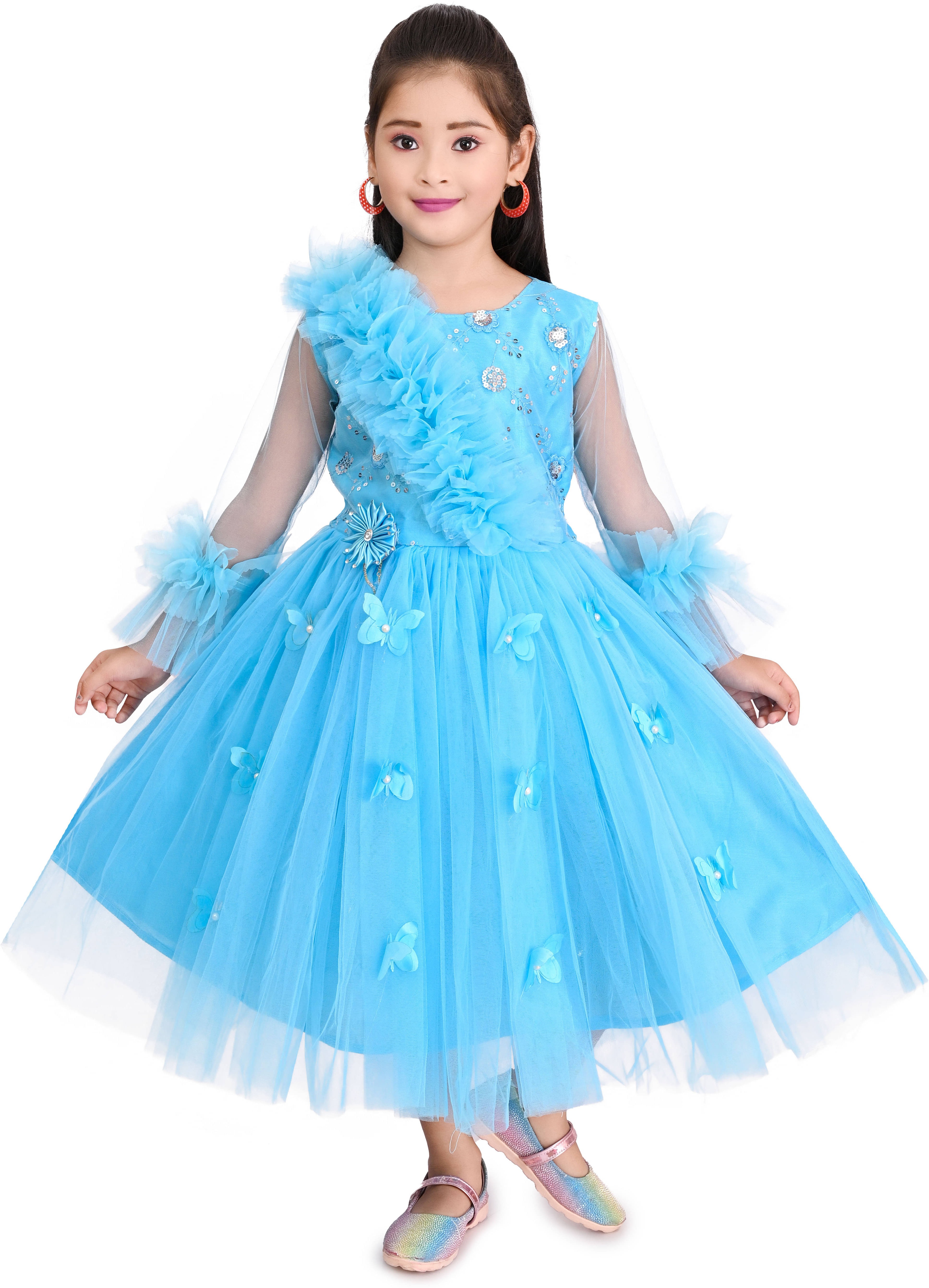     			DS DRESSES Net Dress For Girls ( Pack of 1 , Blue )