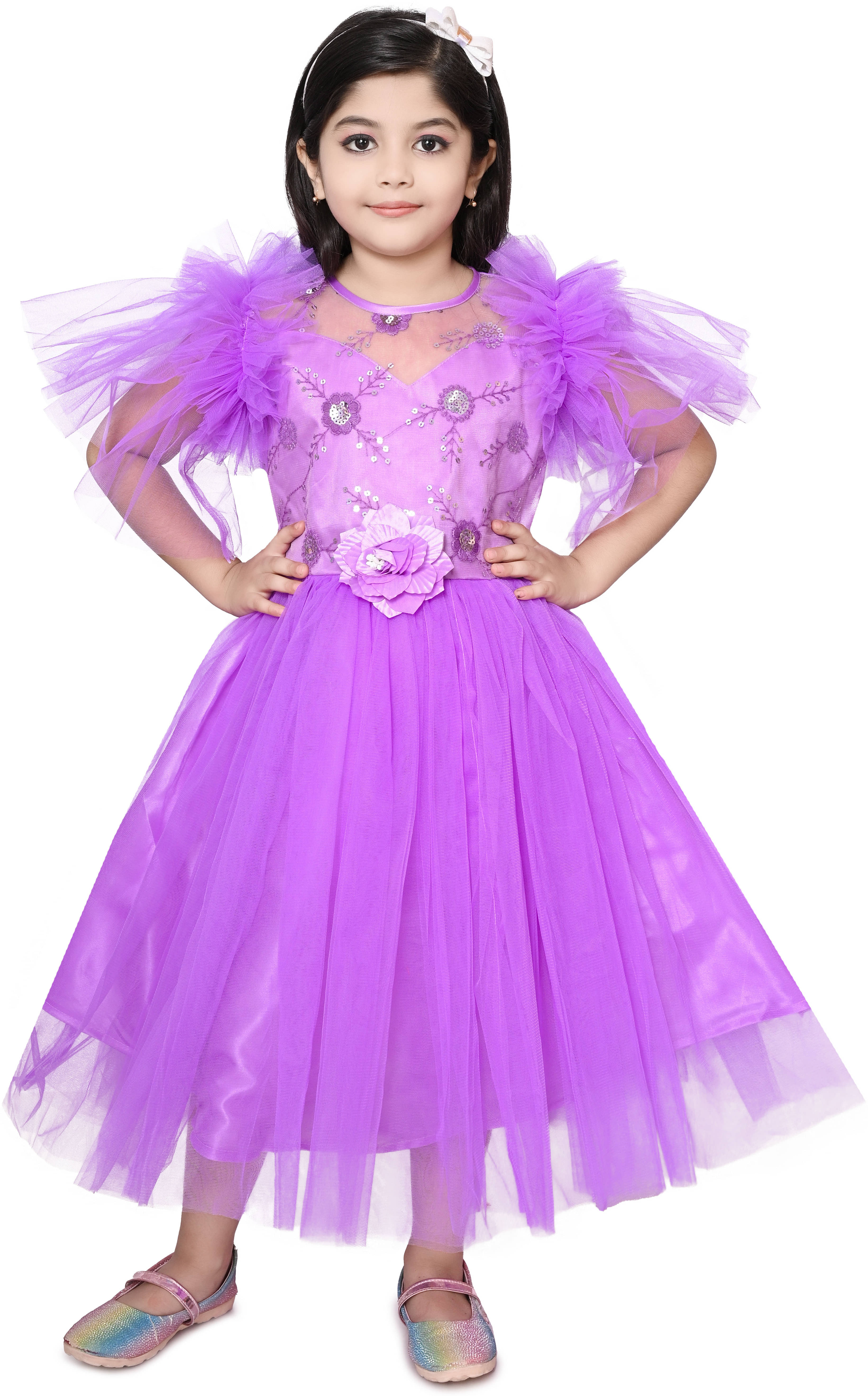 DS DRESSES Net Dress For Girls ( Pack of 1 , Purple )