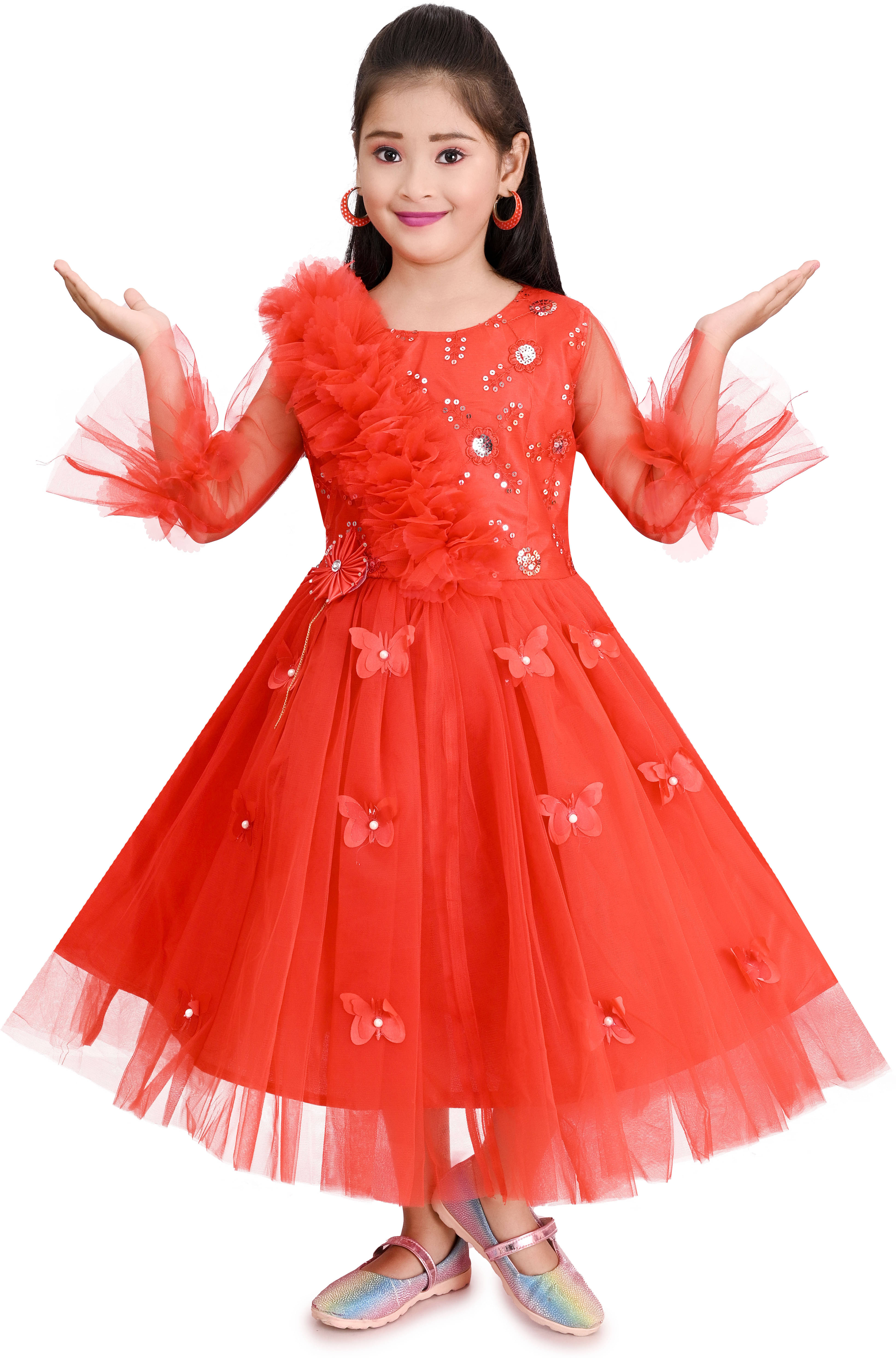     			DS DRESSES Net Dress For Girls ( Pack of 1 , Red )