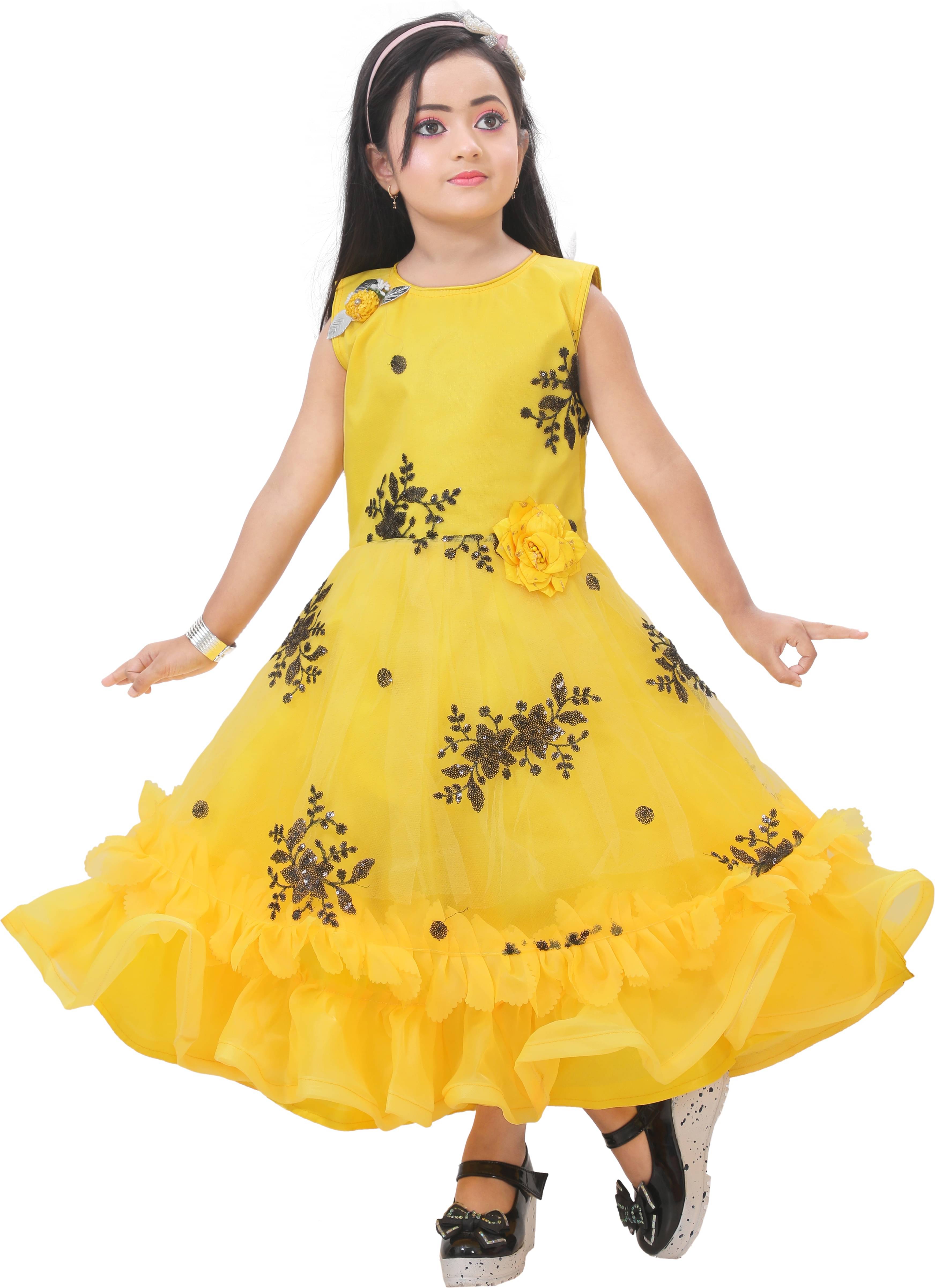 DS DRESSES Net Gown For Girls ( Pack of 1 , Yellow ) DS DRESSES Net Gown For Girls ( Pack of 1 , Yellow )