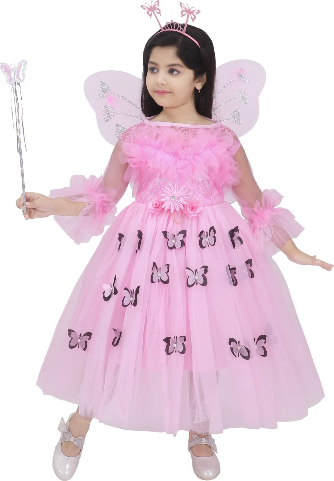     			DS DRESSES Net Gown For Girls ( Pack of 1 , Pink )