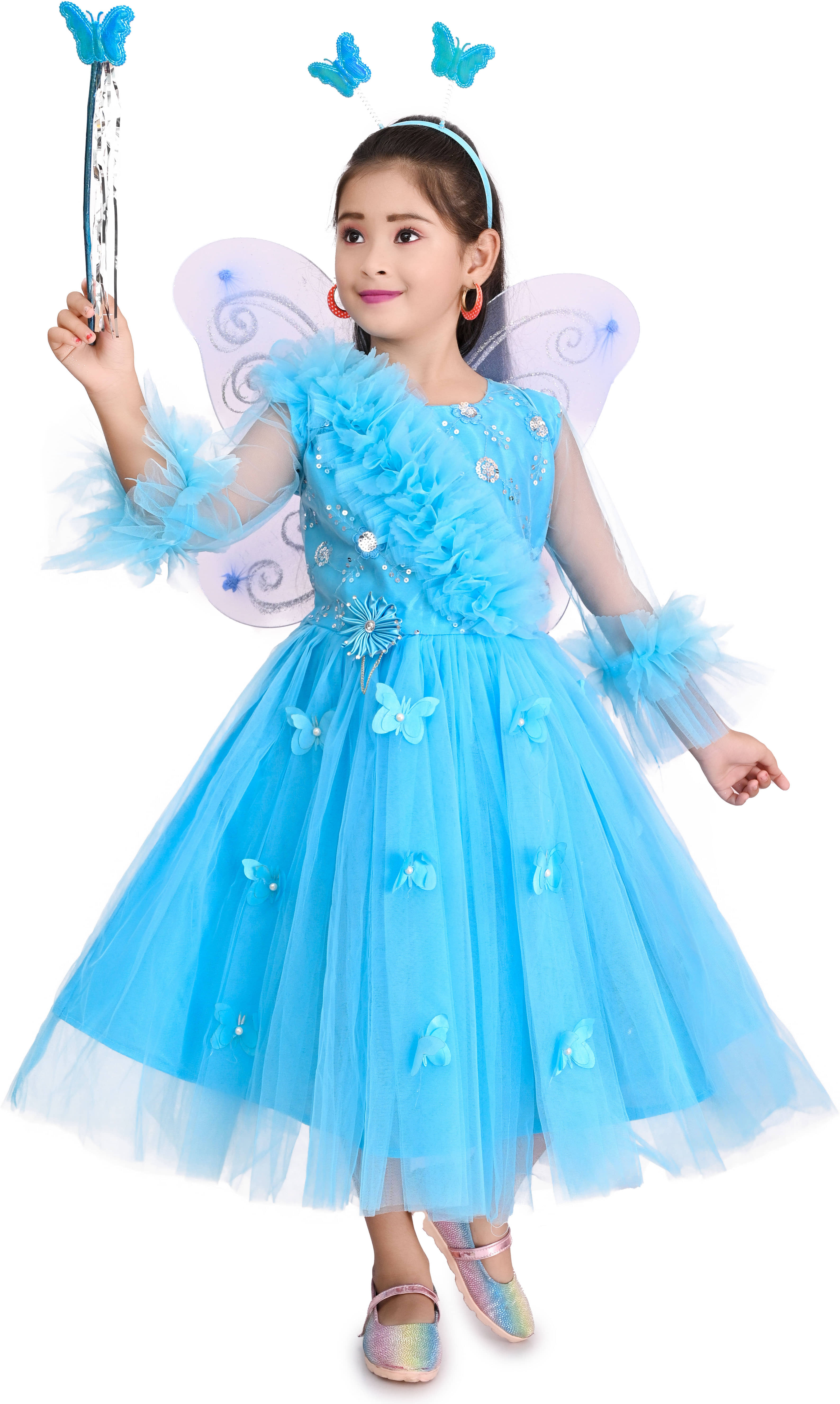DS DRESSES Net Gown For Girls ( Pack of 1 , Blue )