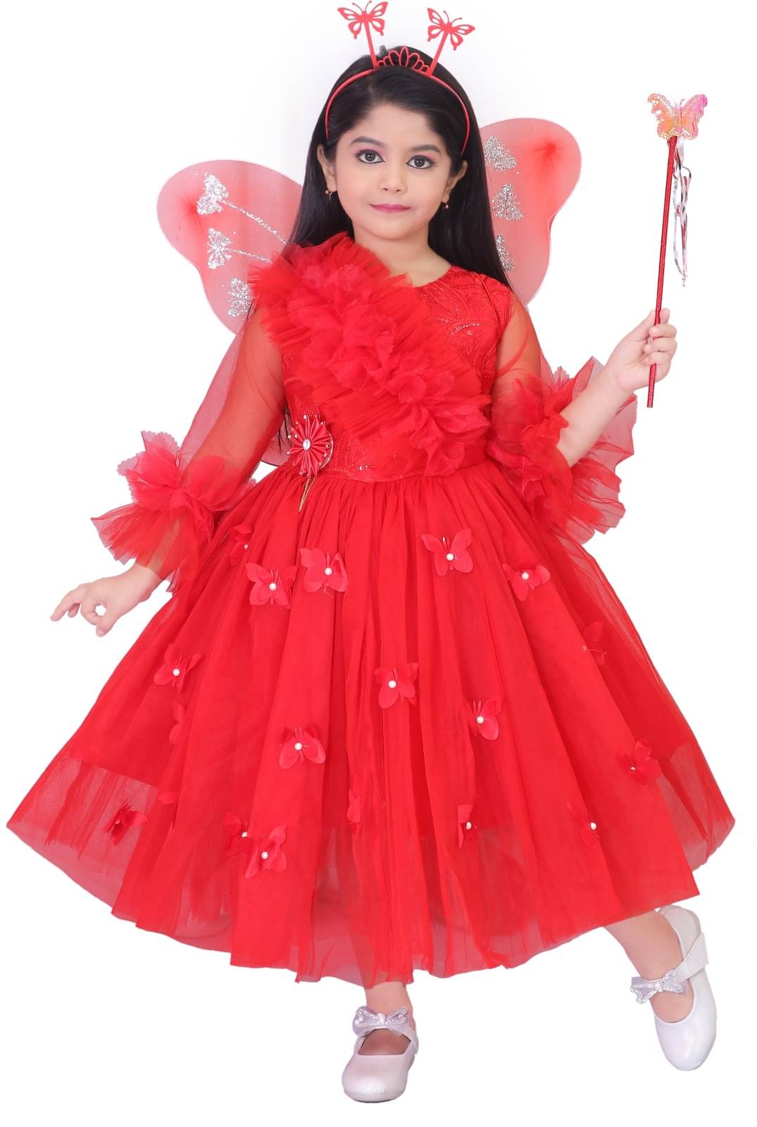 DS DRESSES Net Gown For Girls ( Pack of 1 , Red ) DS DRESSES Net Gown For Girls ( Pack of 1 , Red )