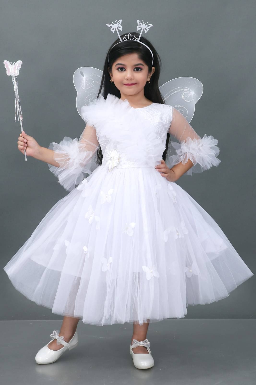     			DS DRESSES Net Gown For Girls ( Pack of 1 , White )