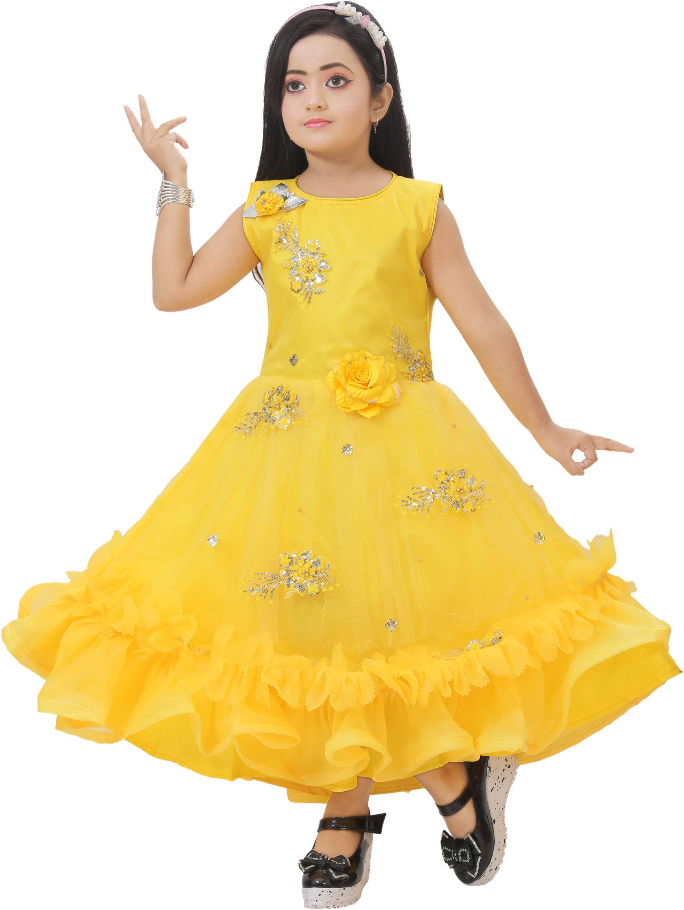     			DS DRESSES Net Gown For Girls ( Pack of 1 , Yellow )