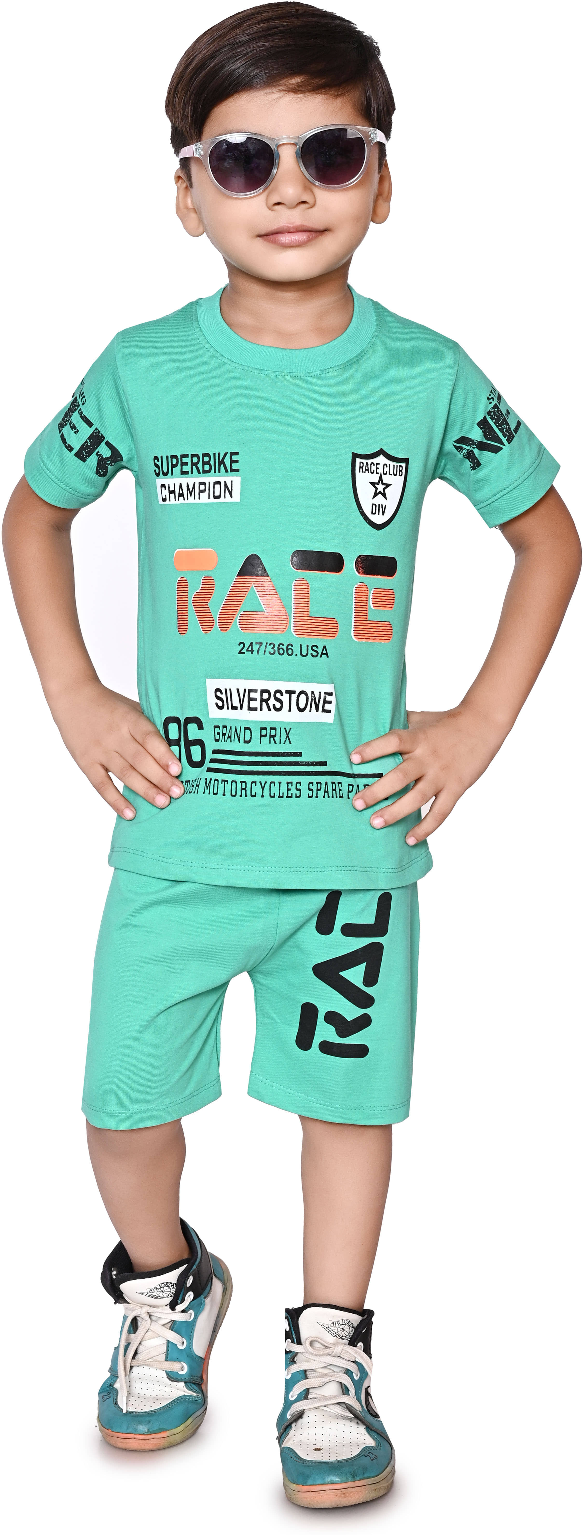 DS DRESSES Pack of 1 Boys Cotton T-Shirt & Shorts Set ( Green )