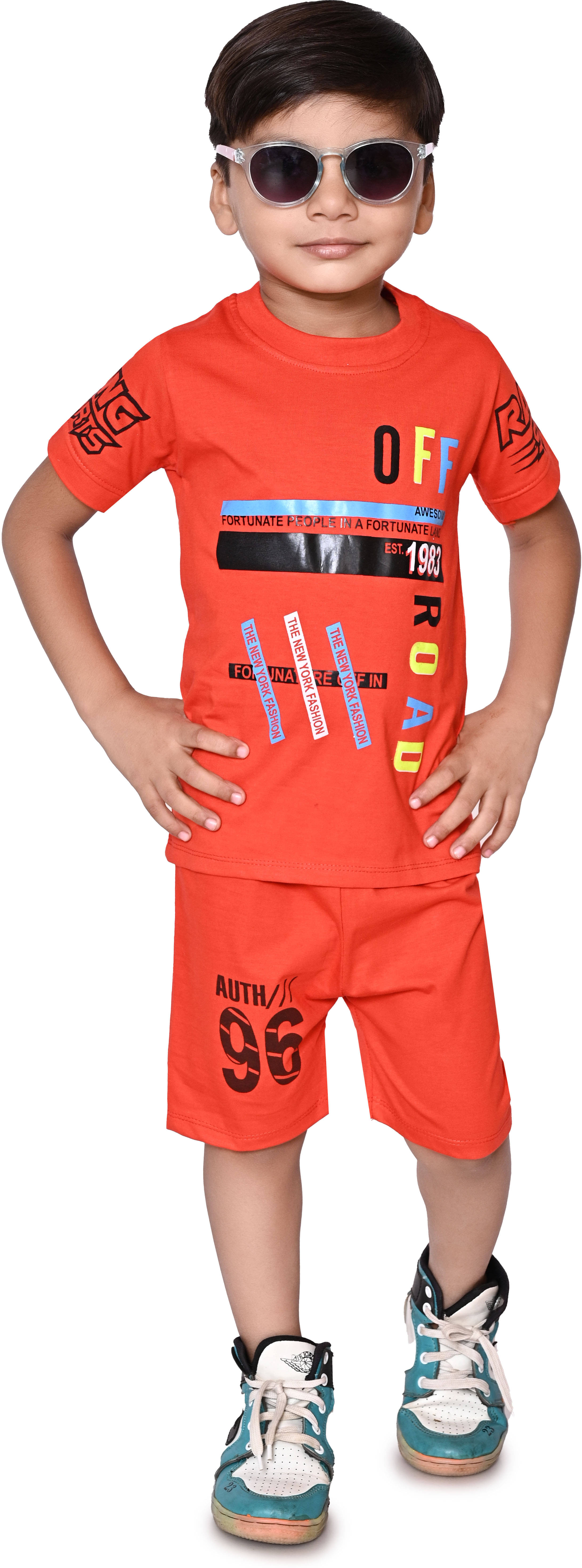     			DS DRESSES Pack of 1 Boys Cotton T-Shirt & Shorts Set ( Red )