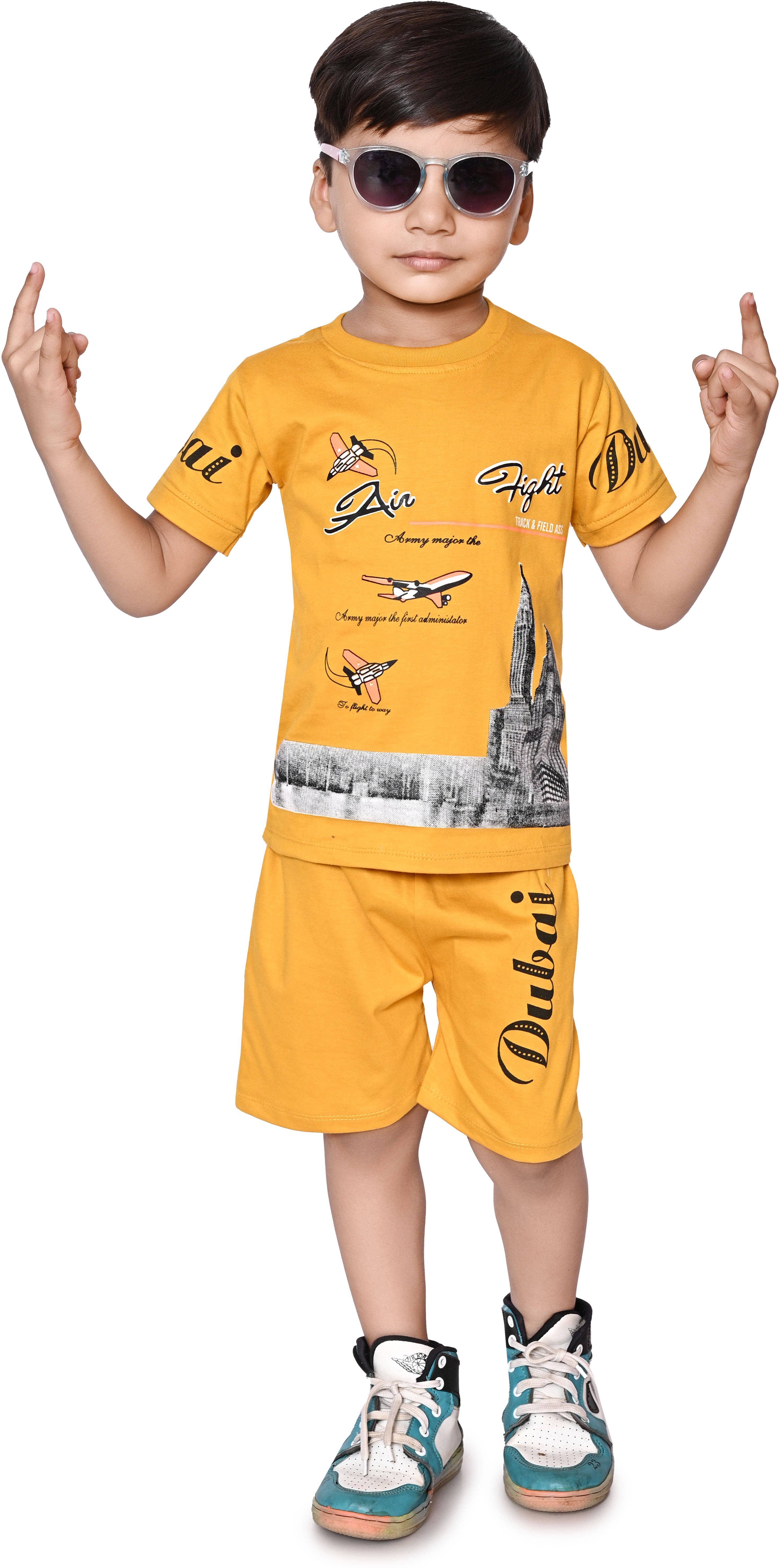     			DS DRESSES Pack of 1 Boys Cotton T-Shirt & Shorts Set ( Yellow )