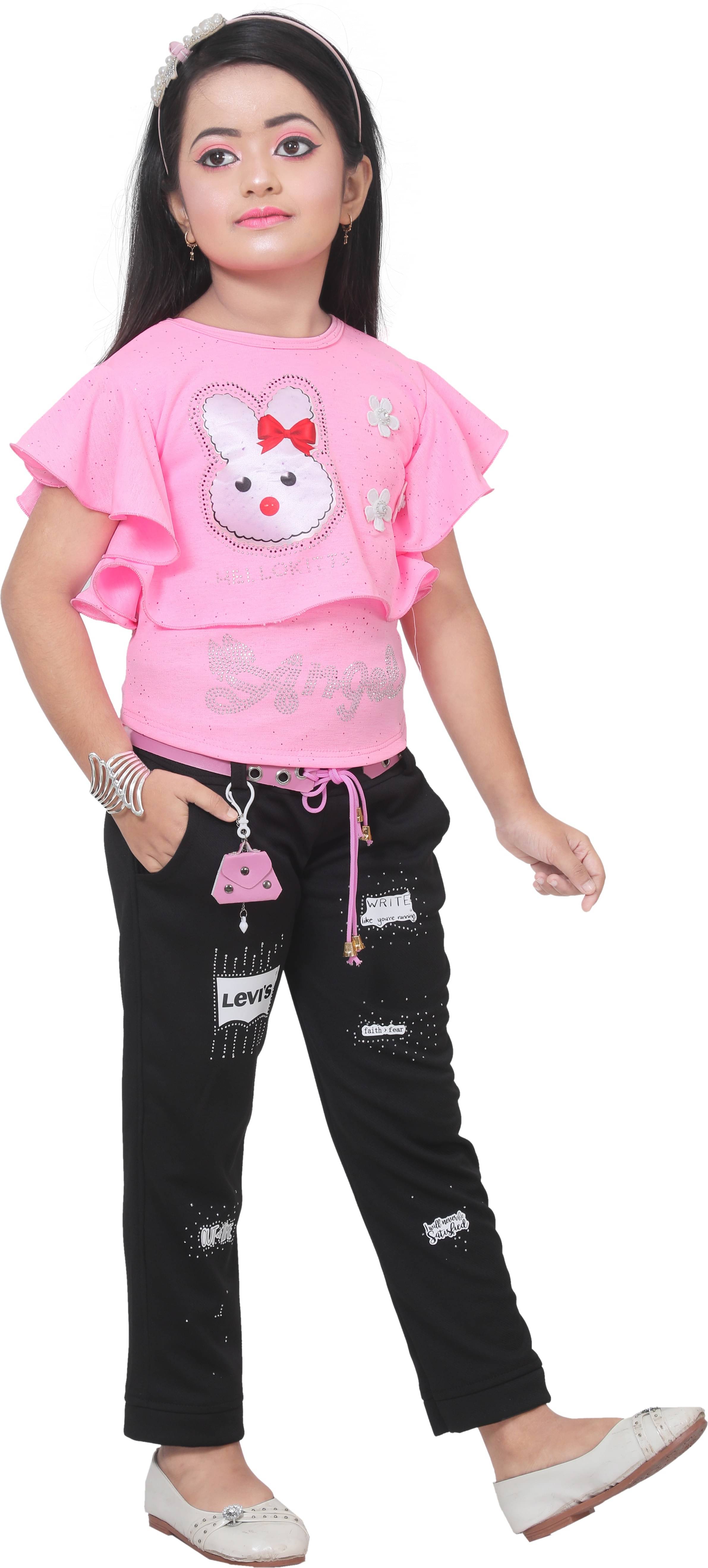     			DS DRESSES Pack of 1 Girls Cotton Blend T-shirt & Pants ( Pink )