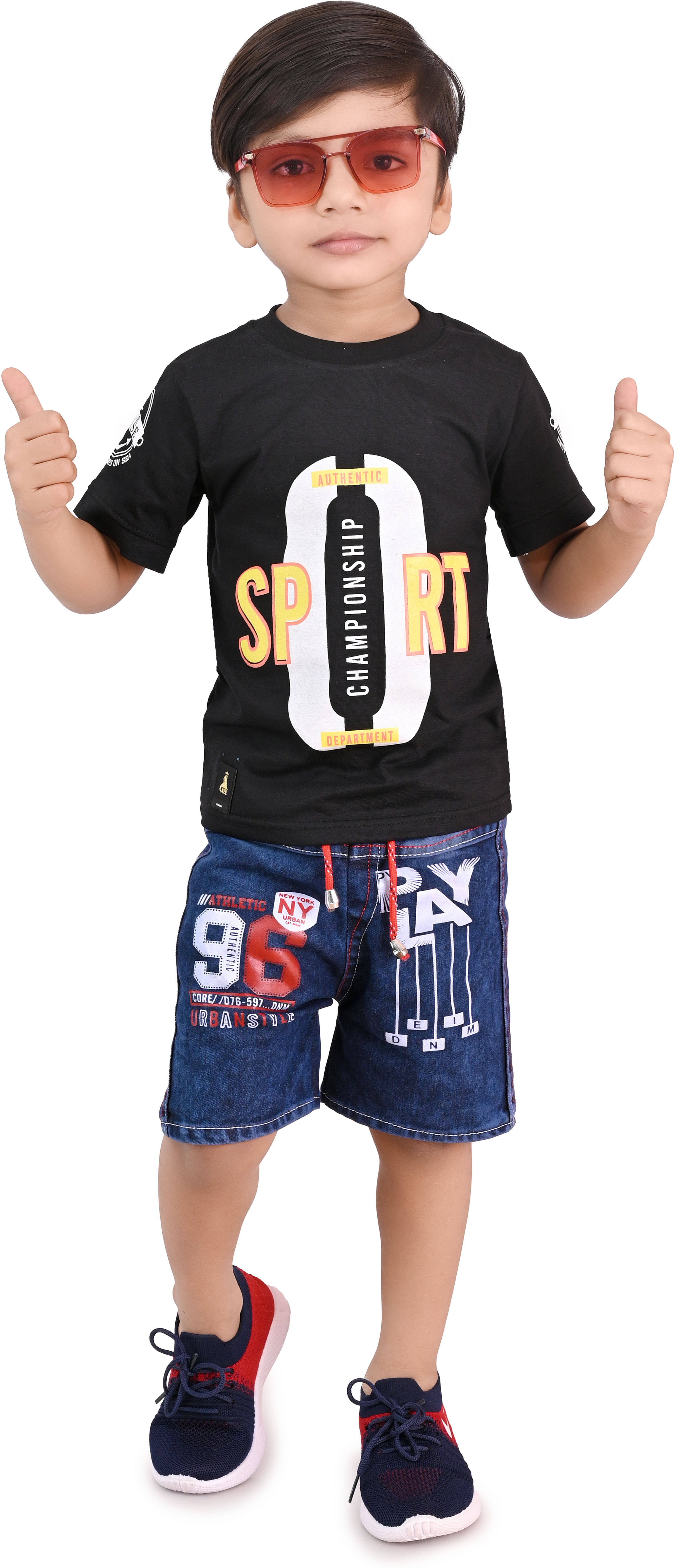 DS DRESSES Pack of 1 Boys Cotton Blend T-Shirt & Shorts Set ( Black ) DS DRESSES Pack of 1 Boys Cotton Blend T-Shirt & Shorts Set ( Black )