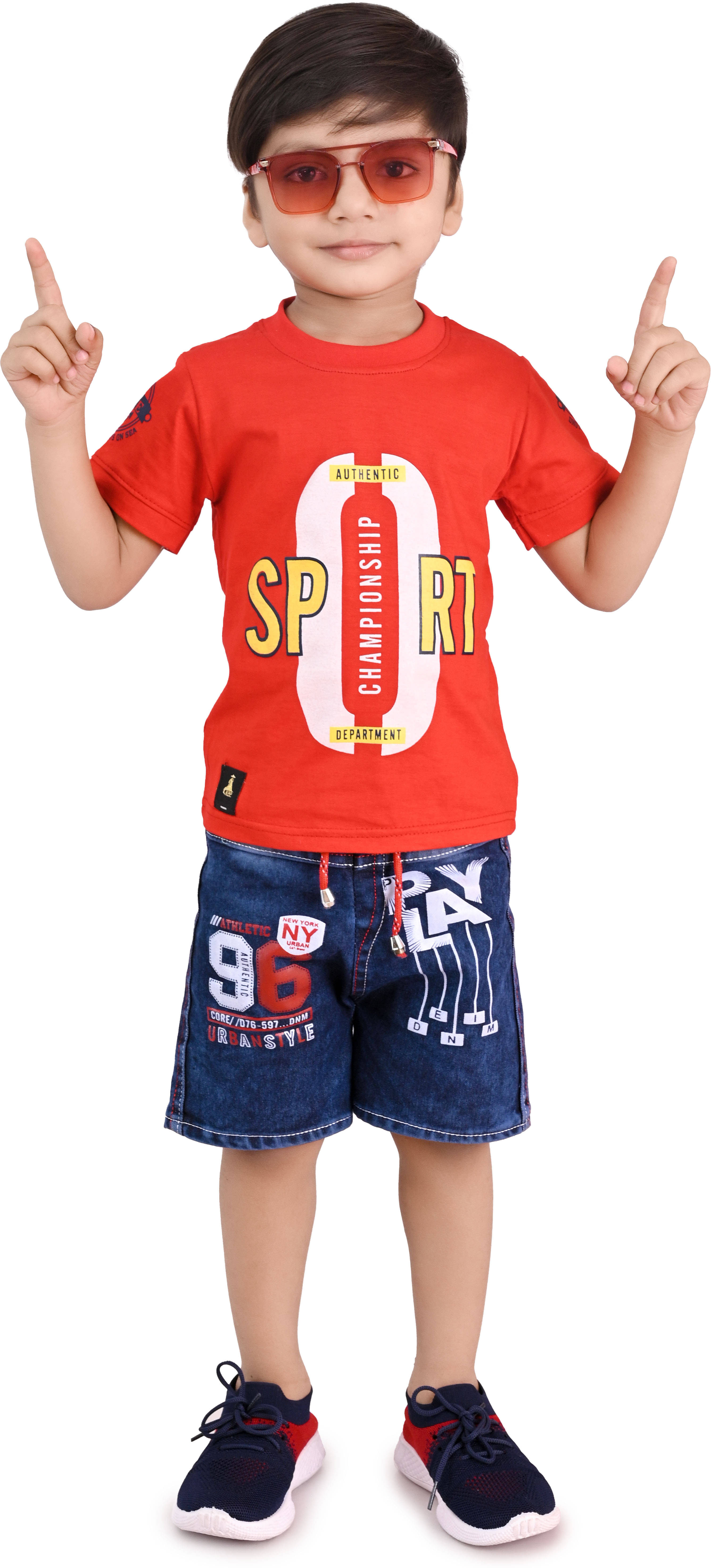    			DS DRESSES Pack of 1 Baby Boys Cotton Blend T-Shirt & Shorts Set ( Orange )