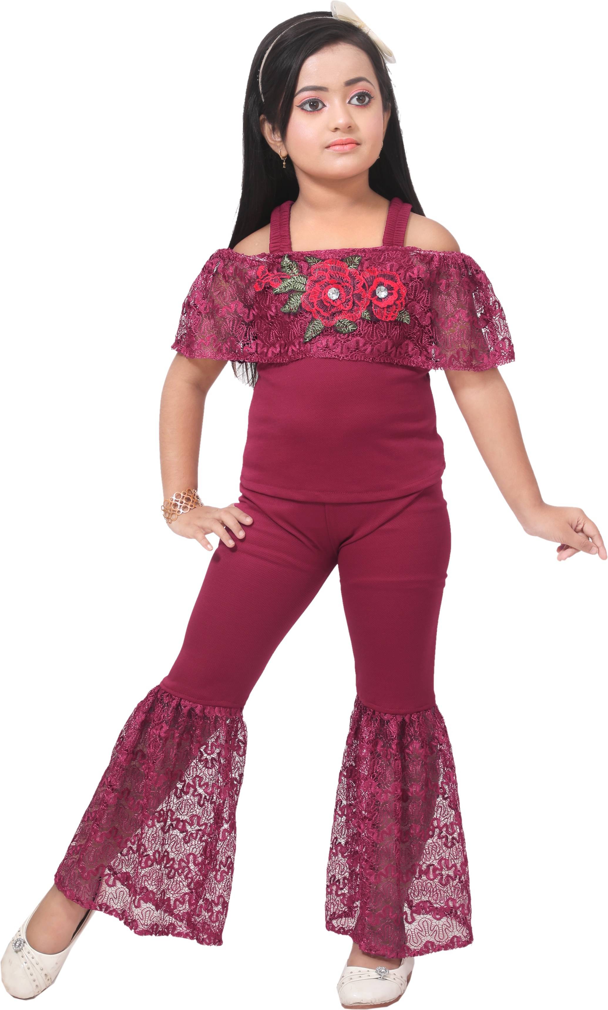    			DS DRESSES Pack of 1 Girls Cotton Blend T-shirt & Pants ( Maroon )