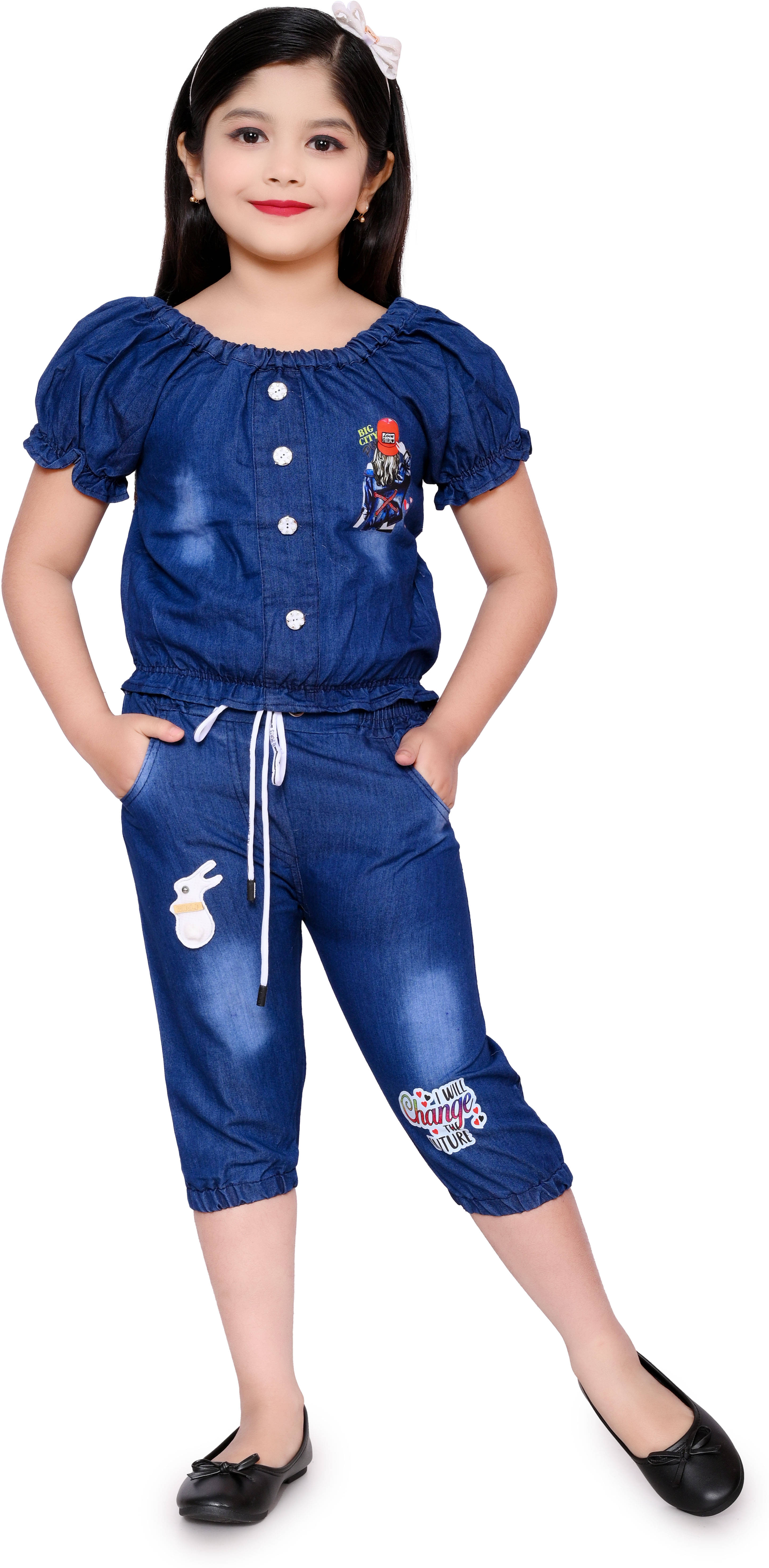     			DS DRESSES Pack of 1 Girls Denim T-shirt & Capris ( Blue )