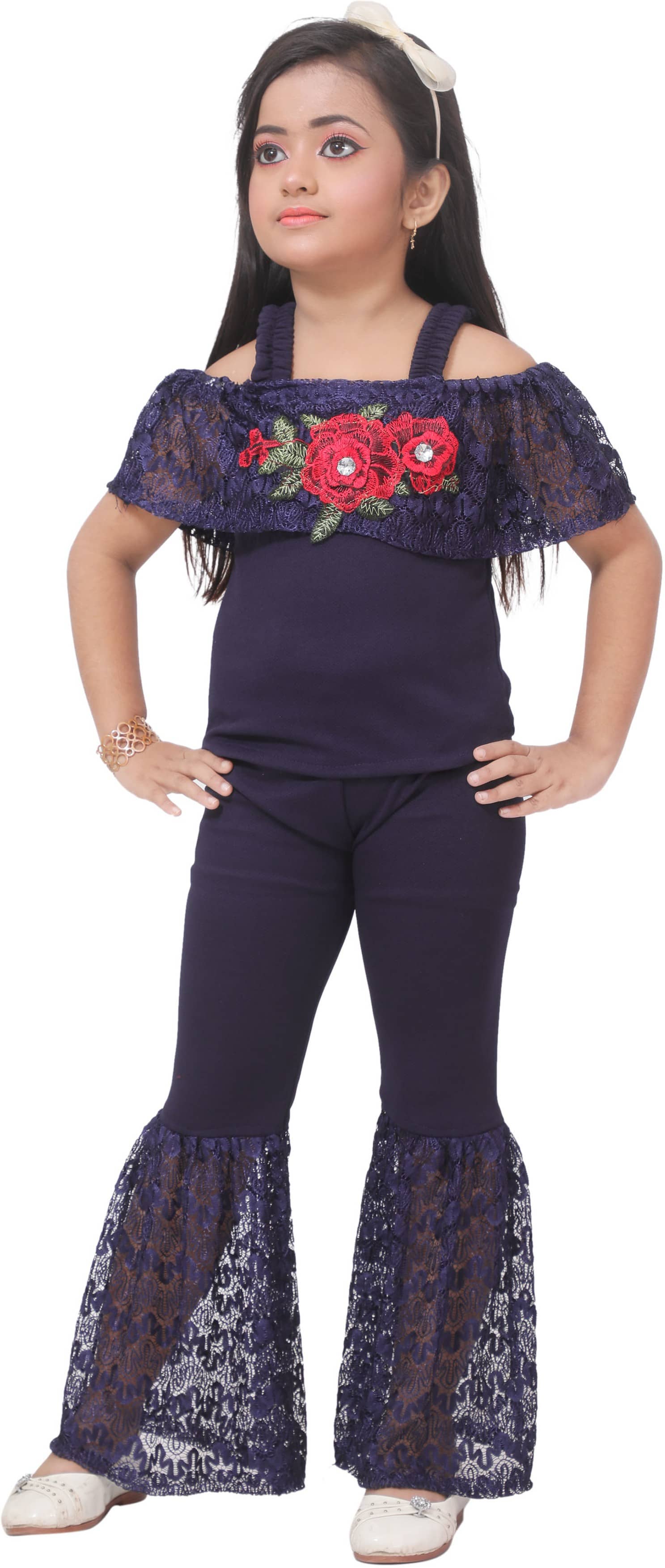 DS DRESSES Pack of 1 Girls Cotton Blend T-shirt & Pants ( Navy Blue )