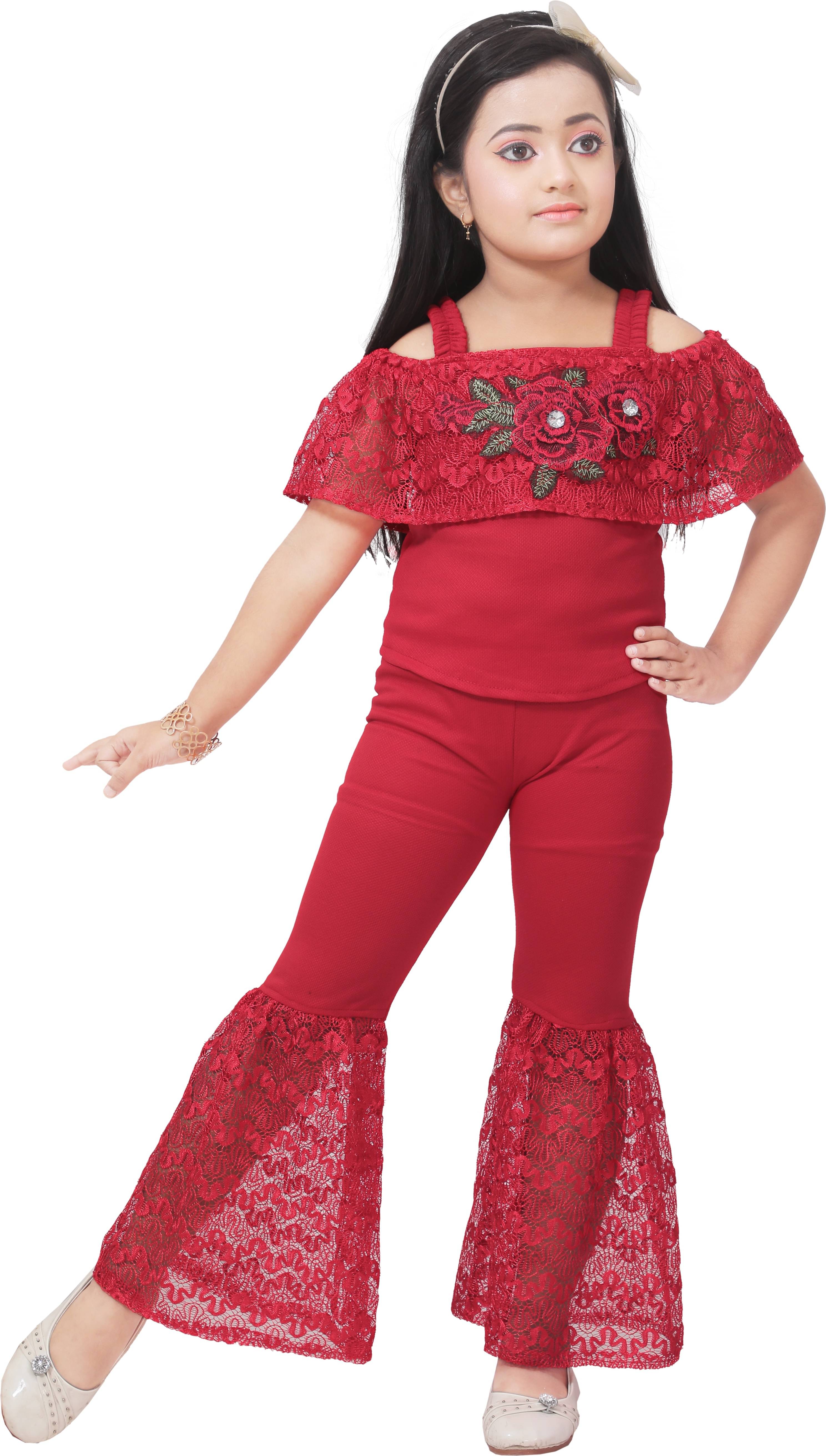     			DS DRESSES Pack of 1 Girls Cotton Blend T-shirt & Pants ( Red )
