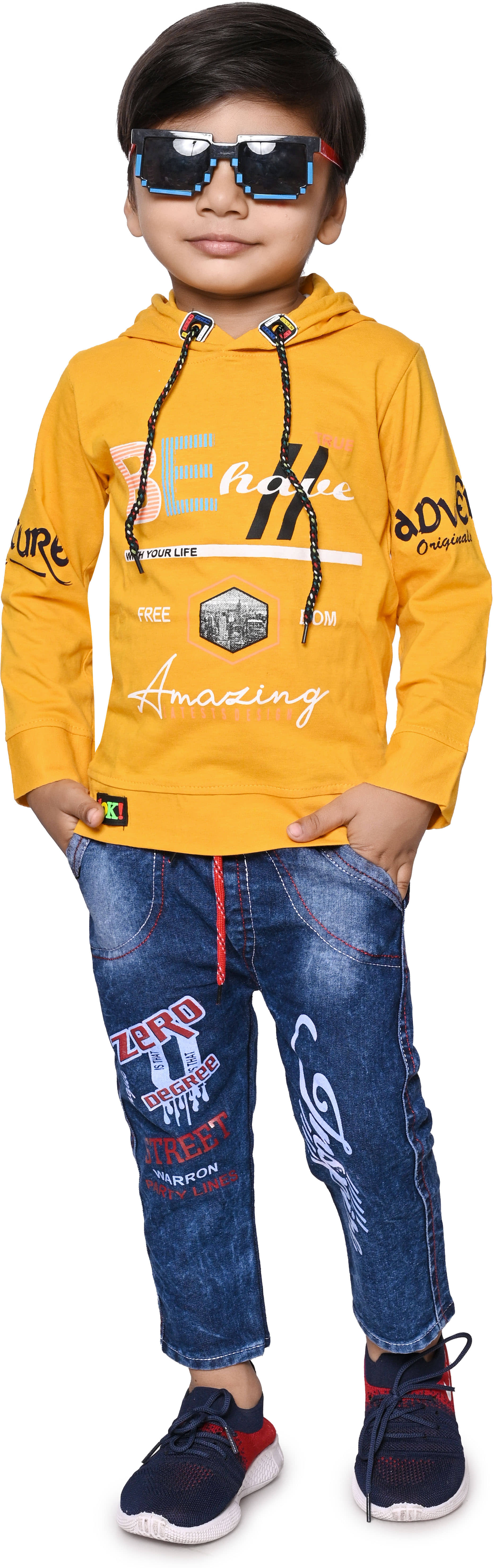 DS DRESSES Pack of 1 Boys Cotton Blend T-Shirt & Pants Set ( Yellow )
