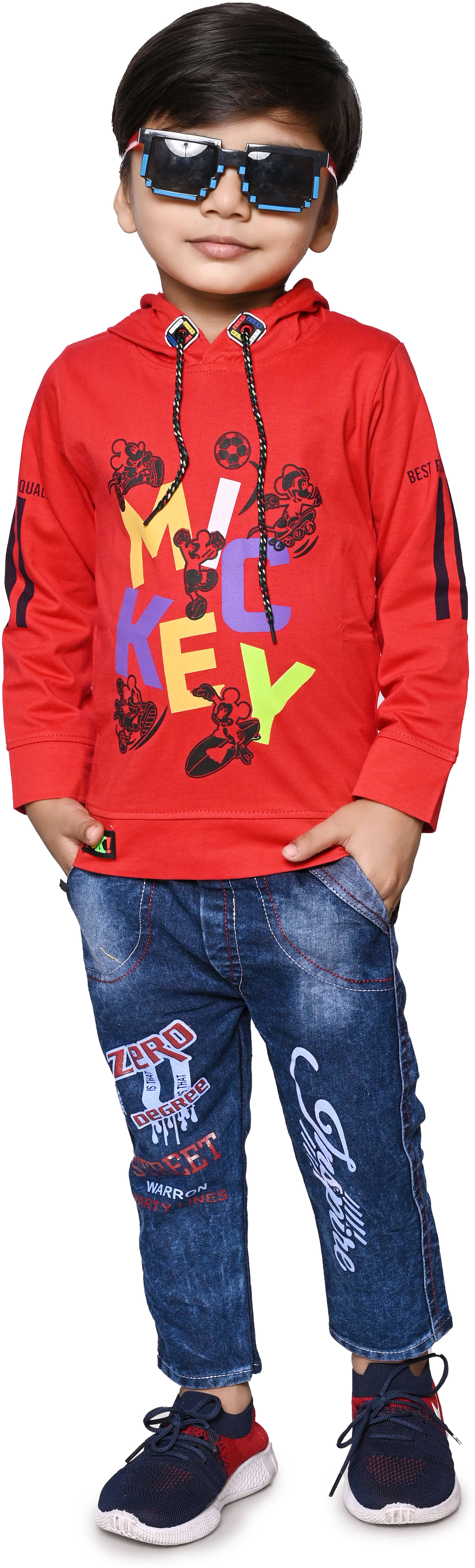    			DS DRESSES Pack of 1 Boys Cotton Blend T-Shirt & Pants Set ( Red )