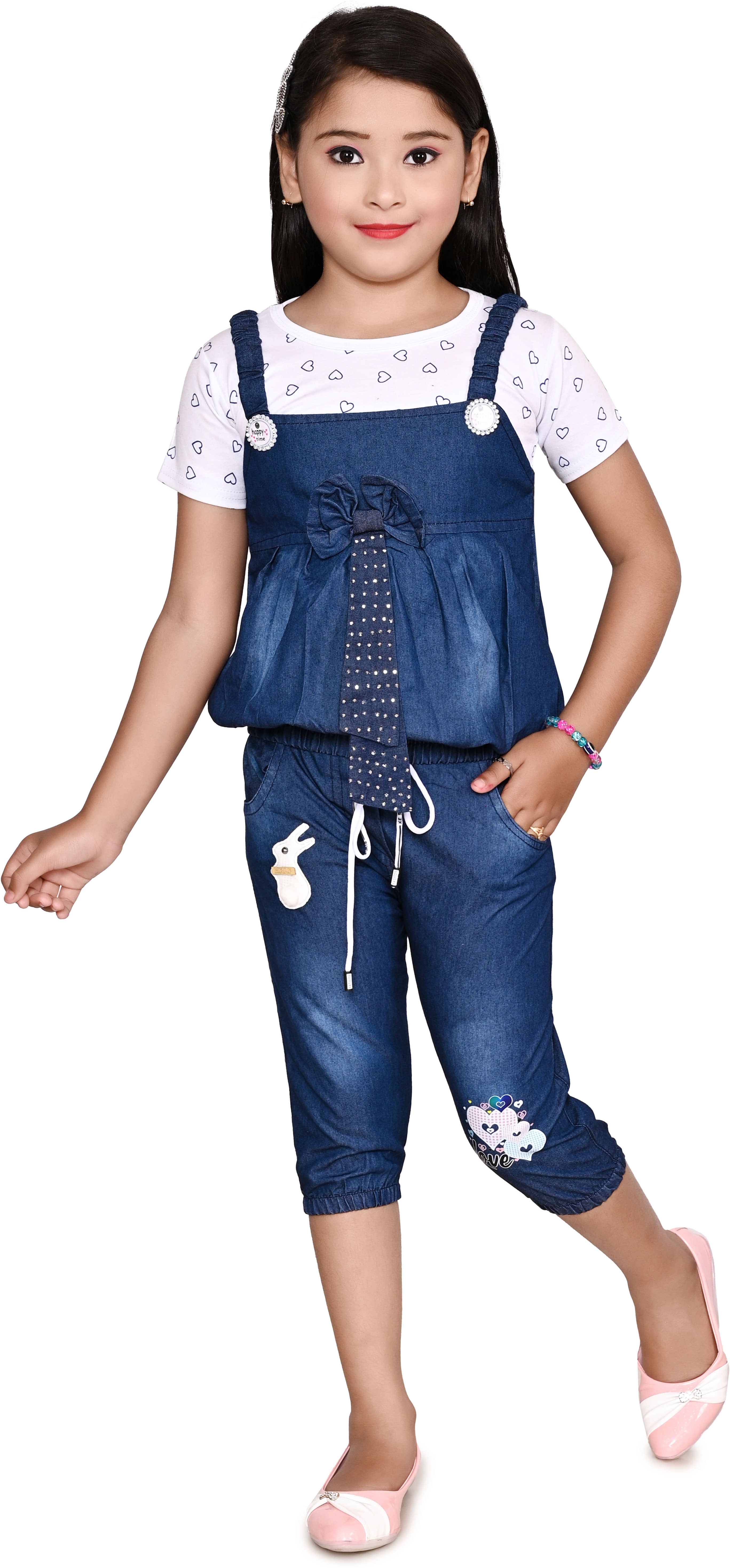 DS DRESSES Pack of 1 Girls Denim T-shirt & Capris ( Blue )