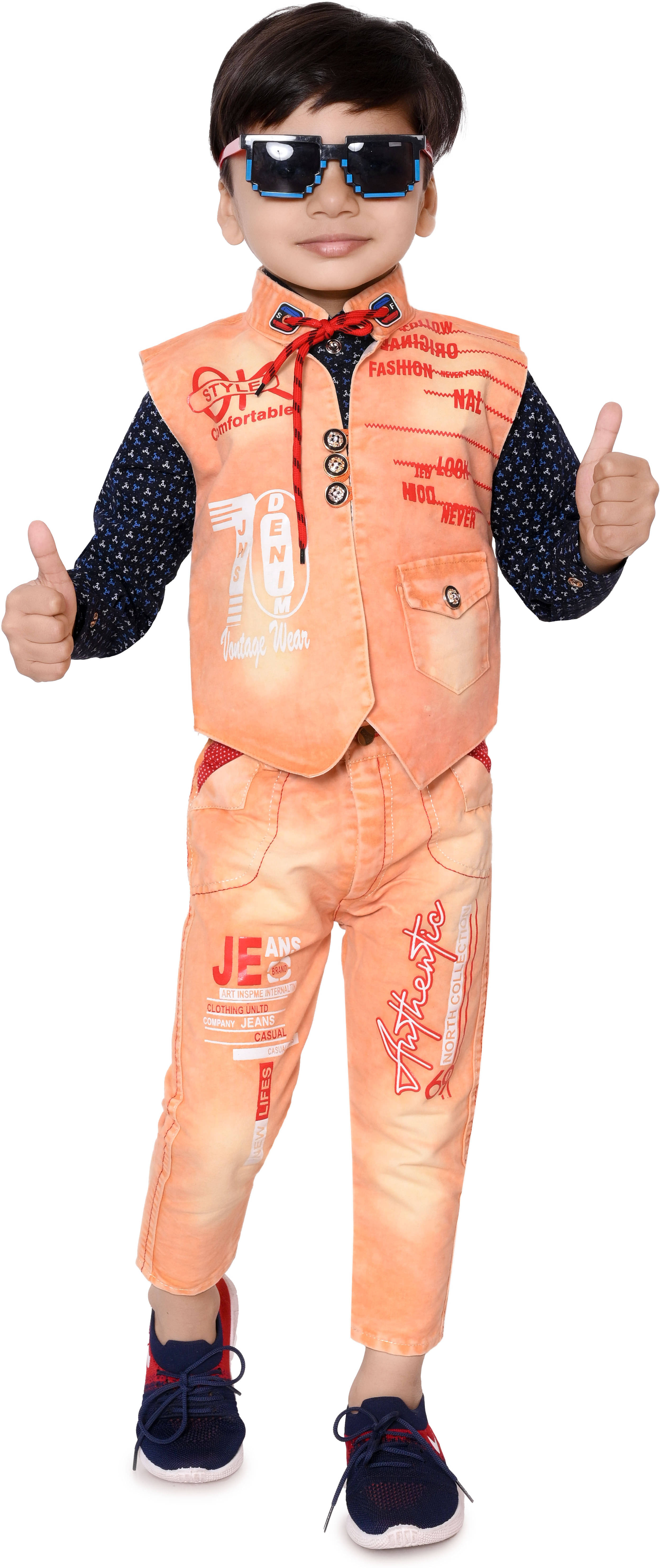     			DS DRESSES Pack of 1 Boys Denim Shirt & Jeans Set ( Orange )