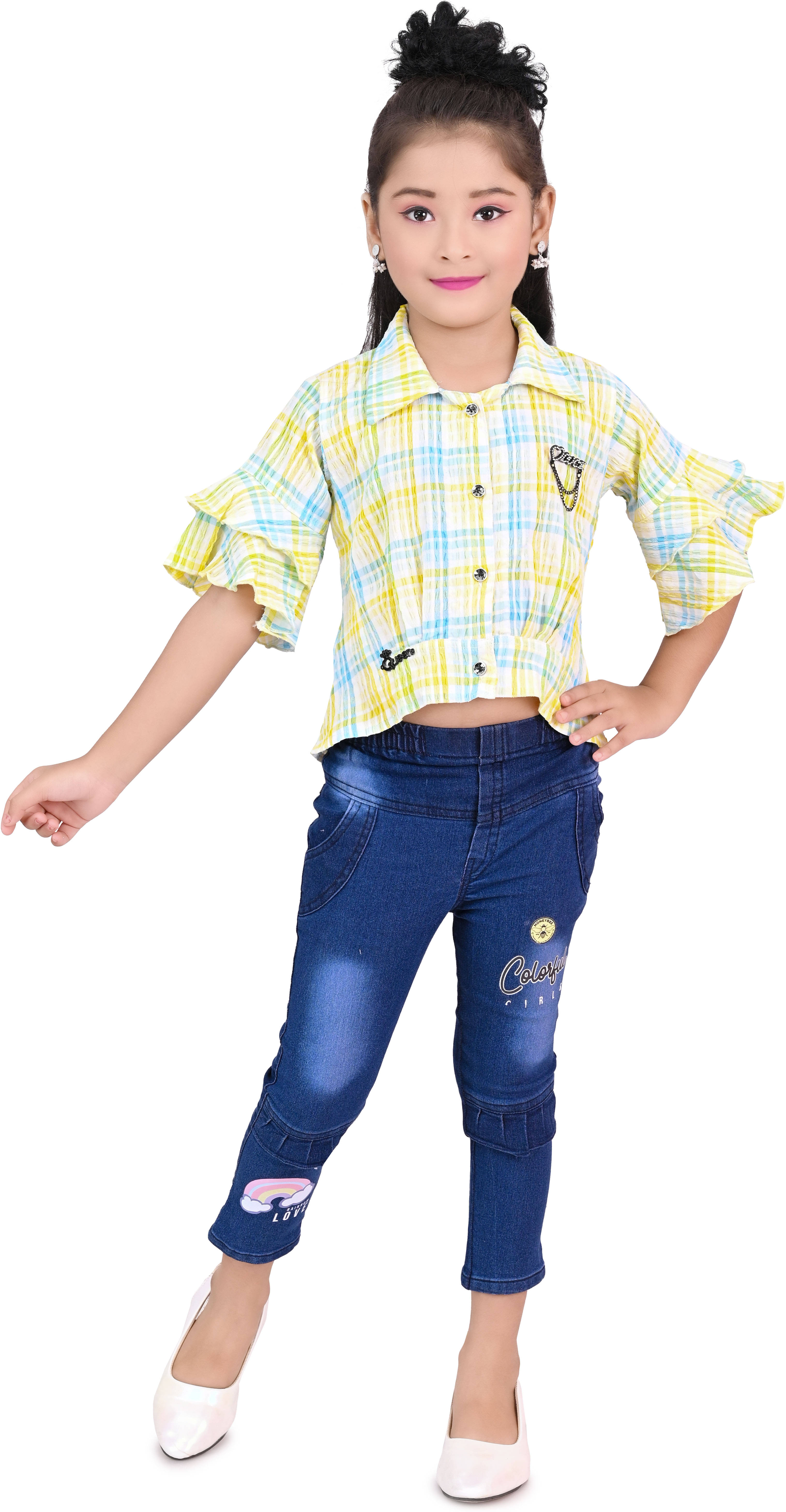     			DS DRESSES Pack of 1 Girls Chiffon Shirt & Jeans ( Yellow )