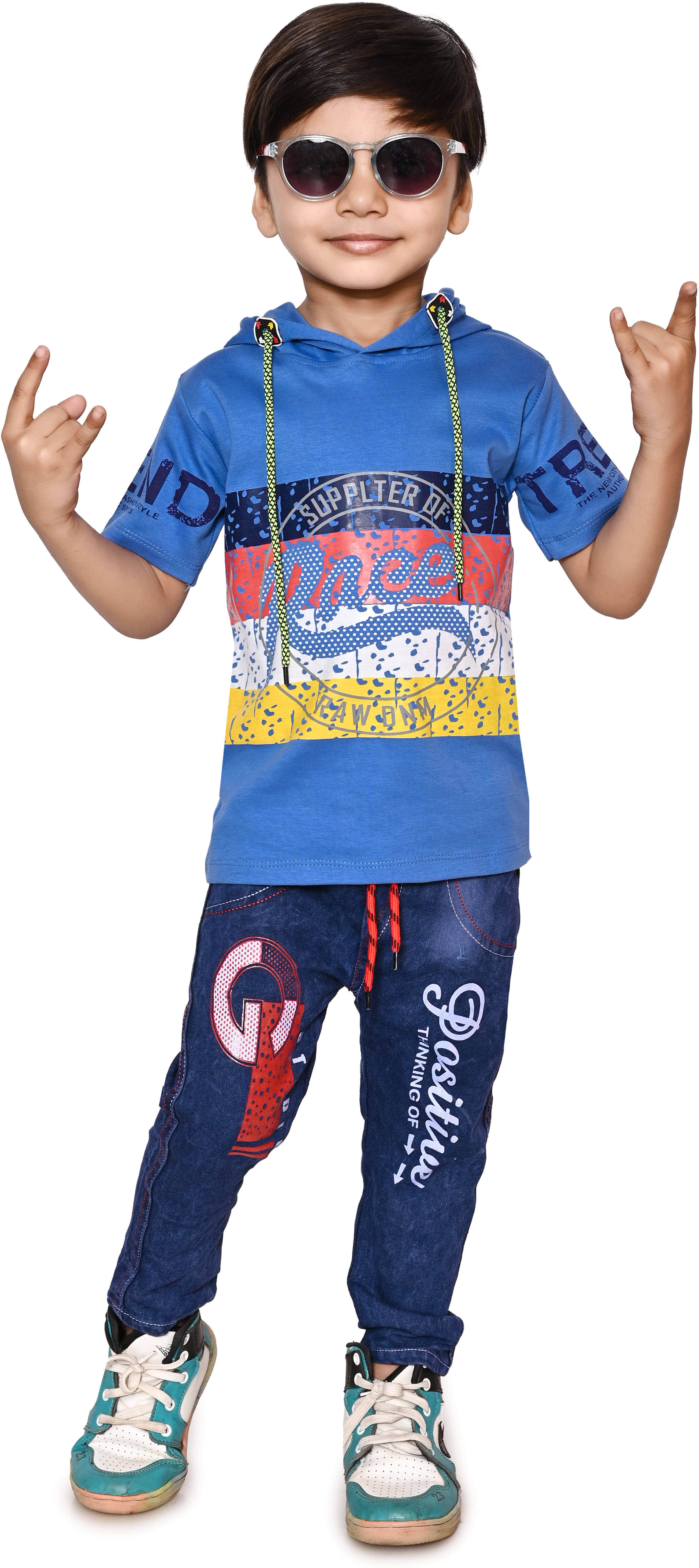     			DS DRESSES Pack of 1 Boys Cotton T-Shirt & Pants Set ( Blue )
