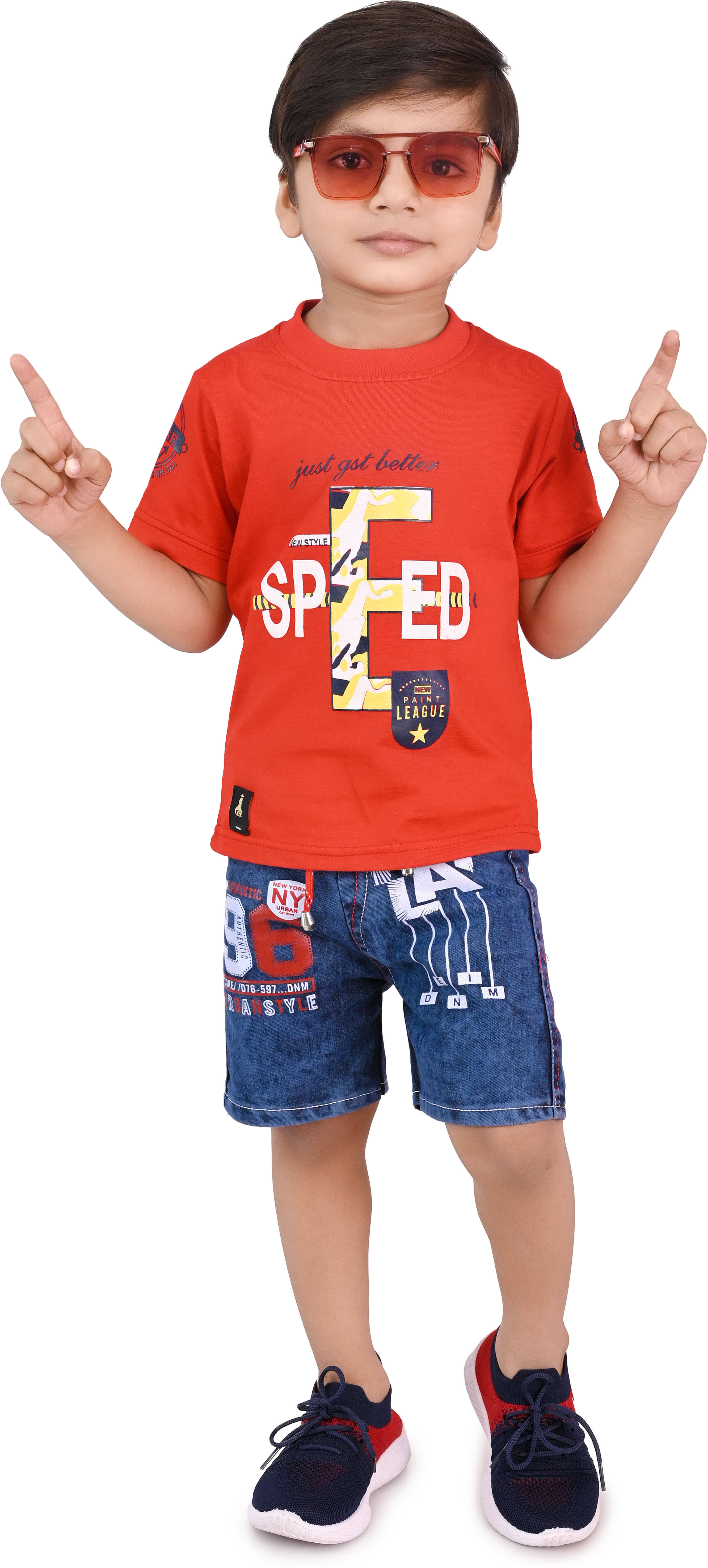 DS DRESSES Pack of 1 Boys Cotton Blend T-Shirt & Shorts Set ( Red )