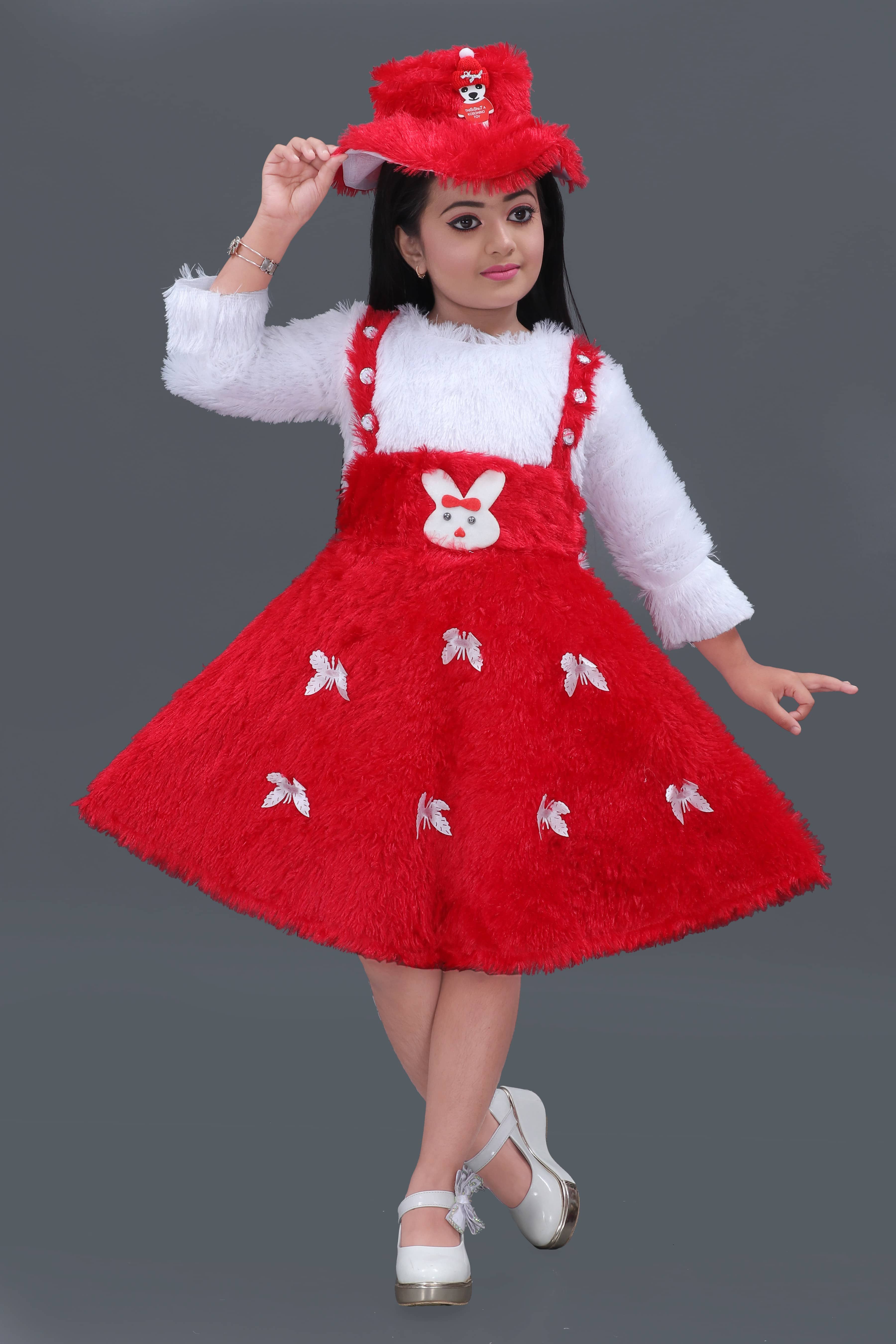 DS DRESSES Velvet Dress For Girls ( Pack of 1 , Red )