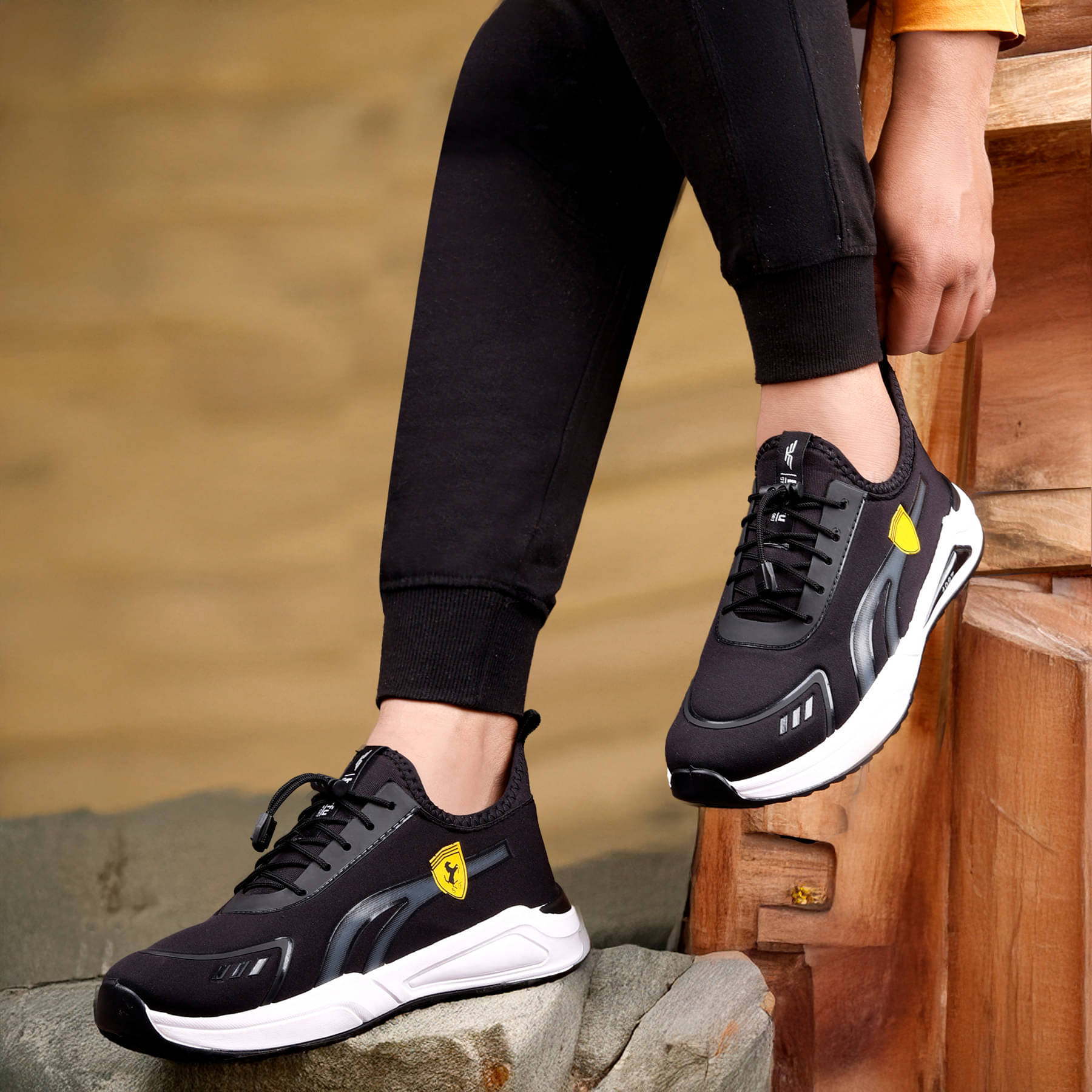     			HASTEN Black Casual Running Sneakers Black Men's Lifestyle Shoes