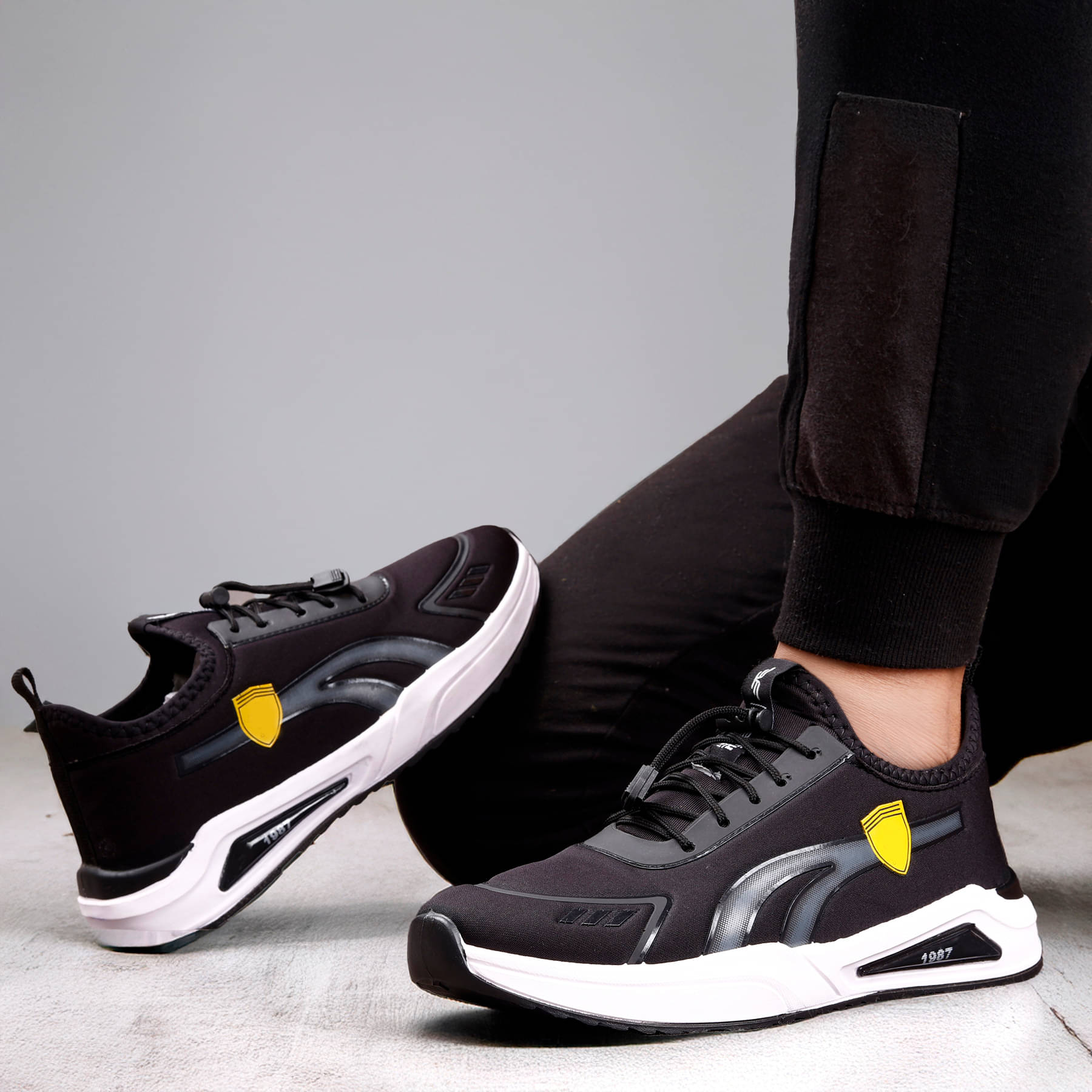     			HASTEN Black Running Sport Sneakers Black Men's Lifestyle Shoes