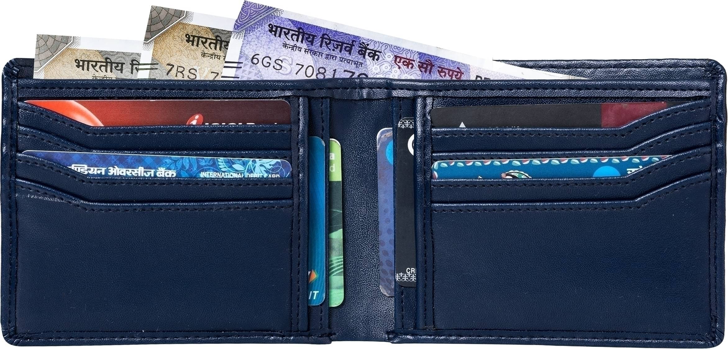     			HIDEFLIX PU Solid Men's Regular Wallet With 10 Slots For Card ( Blue , Pack of 1 )
