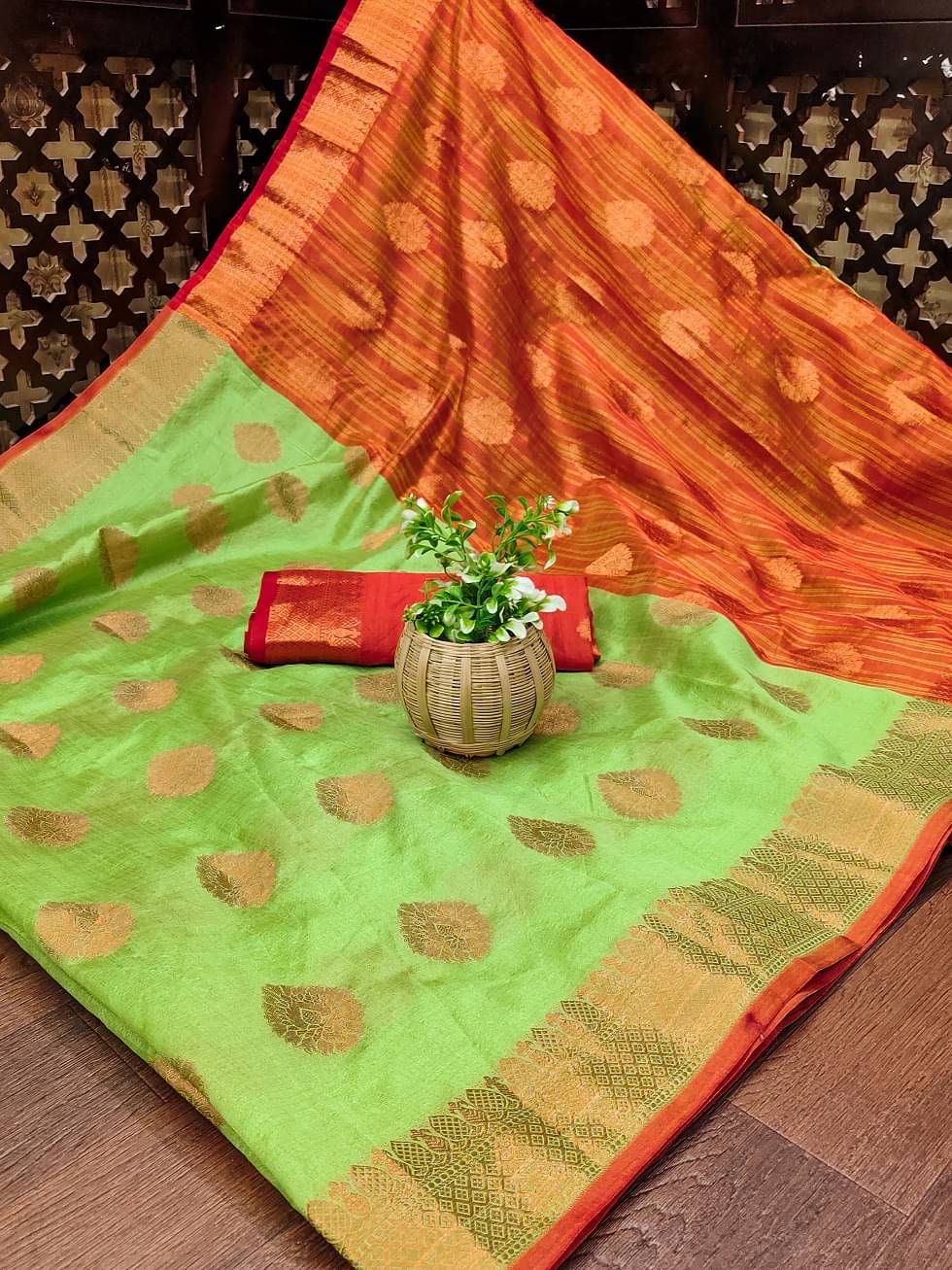 IndShopMart Asaam Silk Woven Saree With Unstitched Blouse Piece ( Olive ) IndShopMart Asaam Silk Woven Saree With Unstitched Blouse Piece ( Olive )