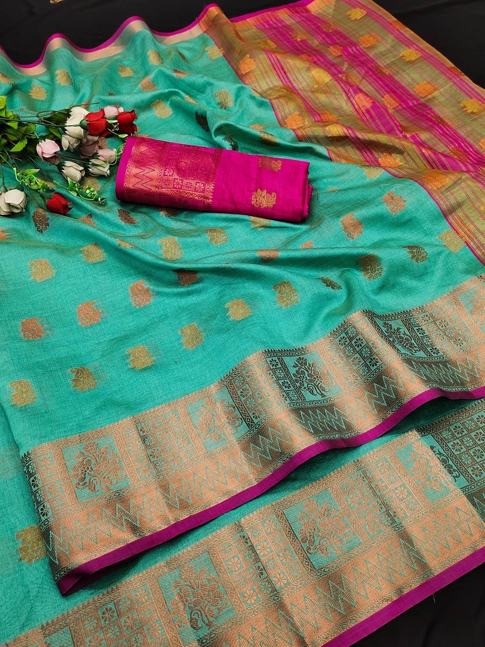 IndShopMart Asaam Silk Woven Saree With Unstitched Blouse Piece ( Rama ) IndShopMart Asaam Silk Woven Saree With Unstitched Blouse Piece ( Rama )