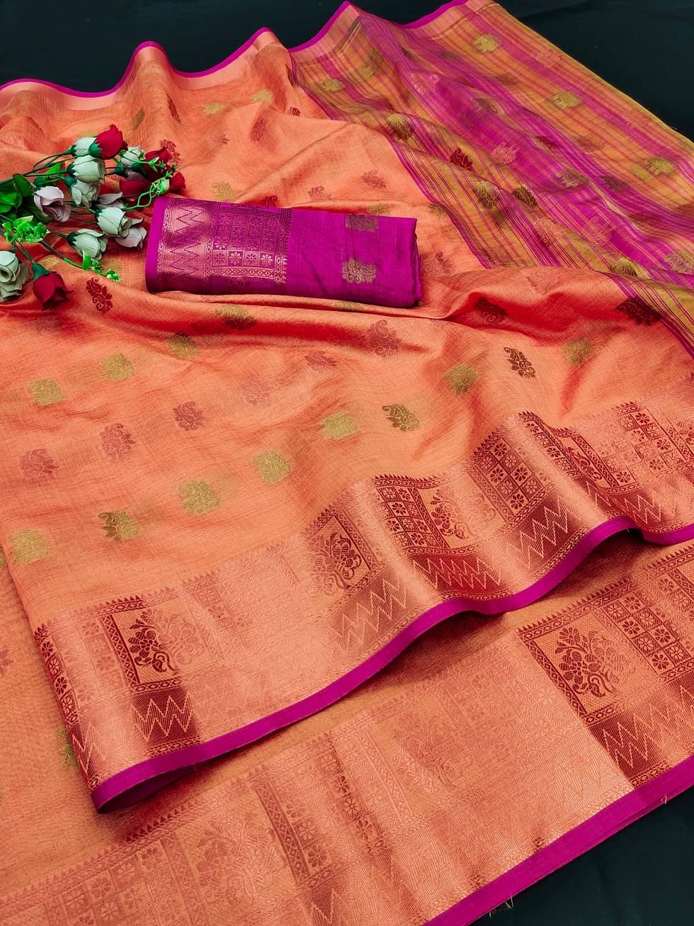     			IndShopMart Asaam Silk Woven Saree With Unstitched Blouse Piece ( Orange )