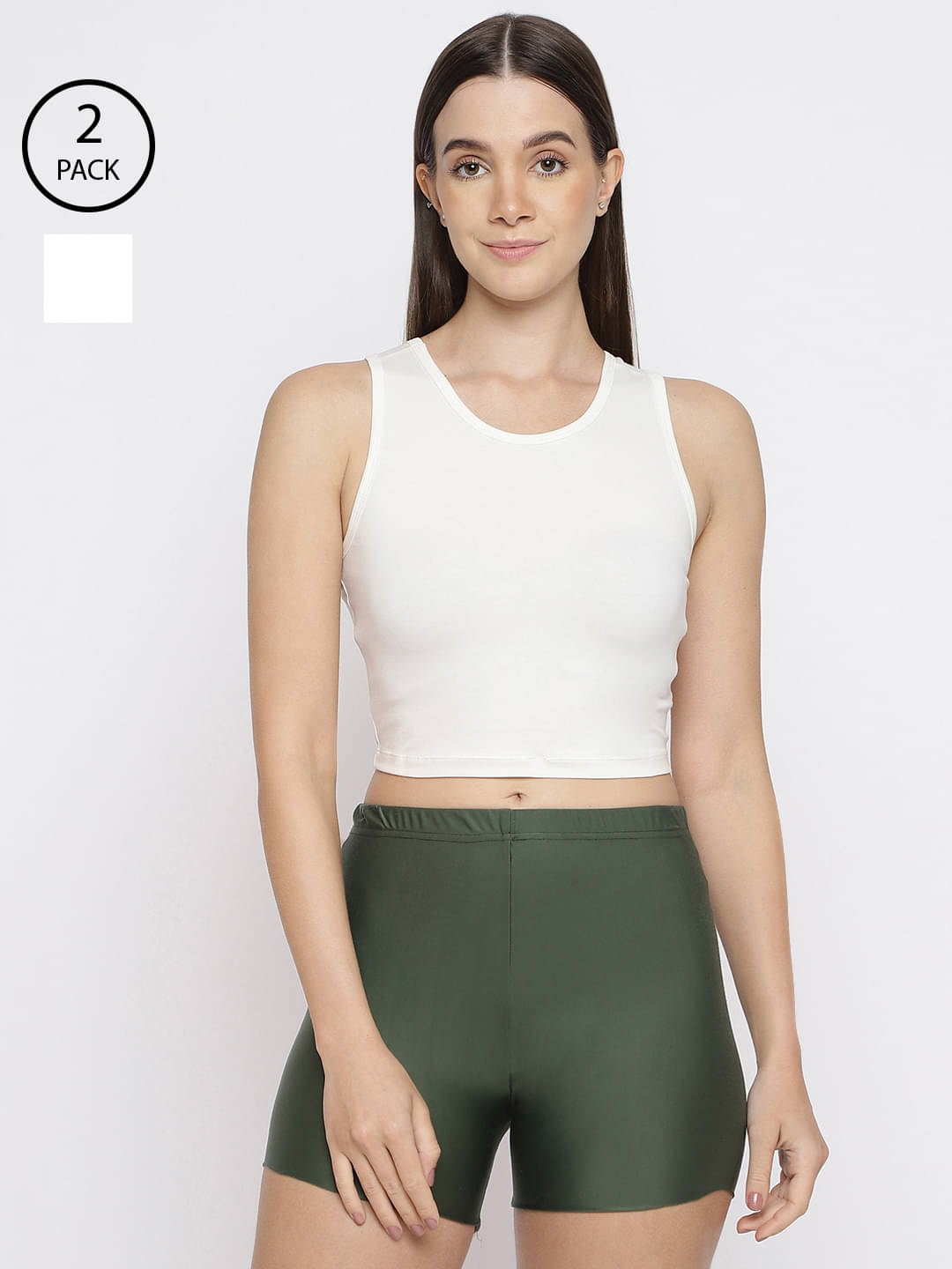     			La Intimo Pack of 2 Cotton Lycra Tank Top ( White )