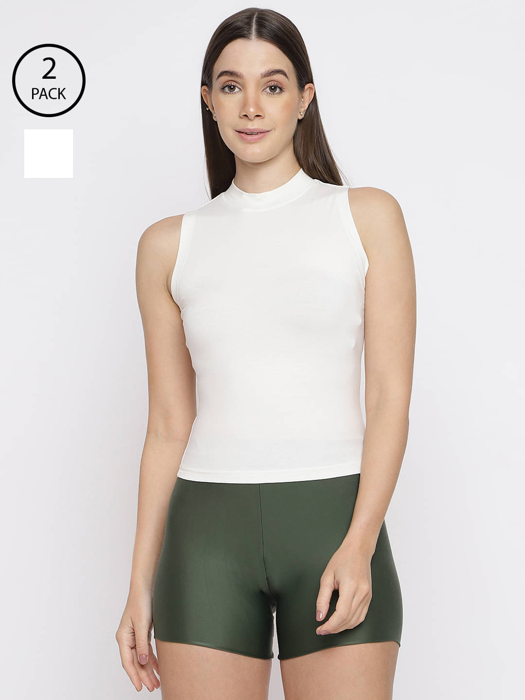     			La Intimo Pack of 2 Cotton Lycra Tank Top ( White )