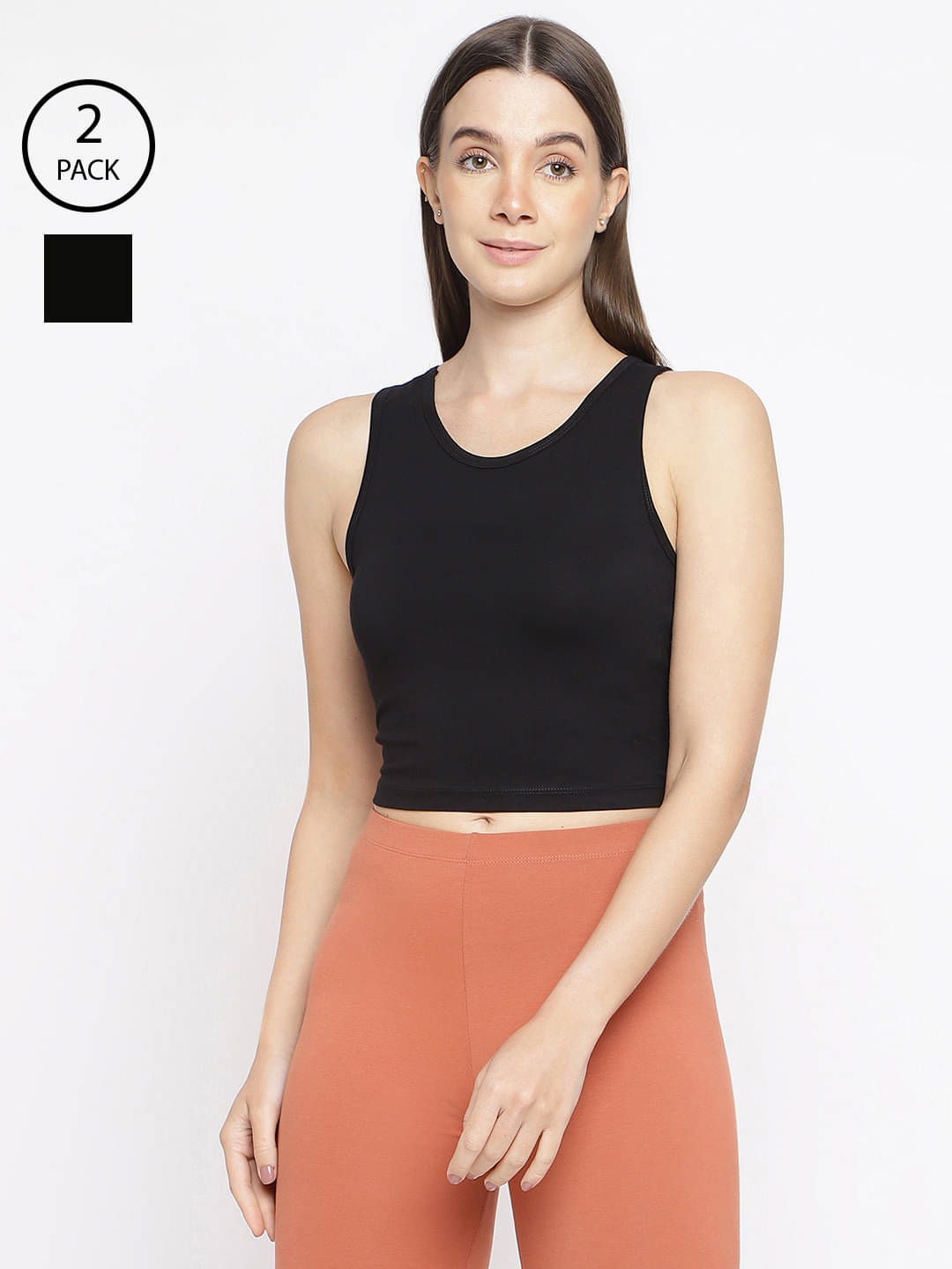     			La Intimo Pack of 2 Cotton Lycra Tank Top ( Black )