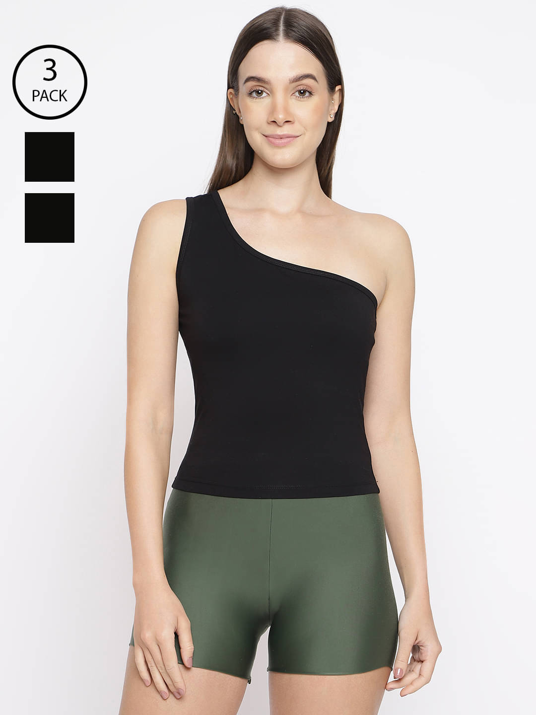     			La Intimo Pack of 3 Cotton Lycra Tank Top ( Black )