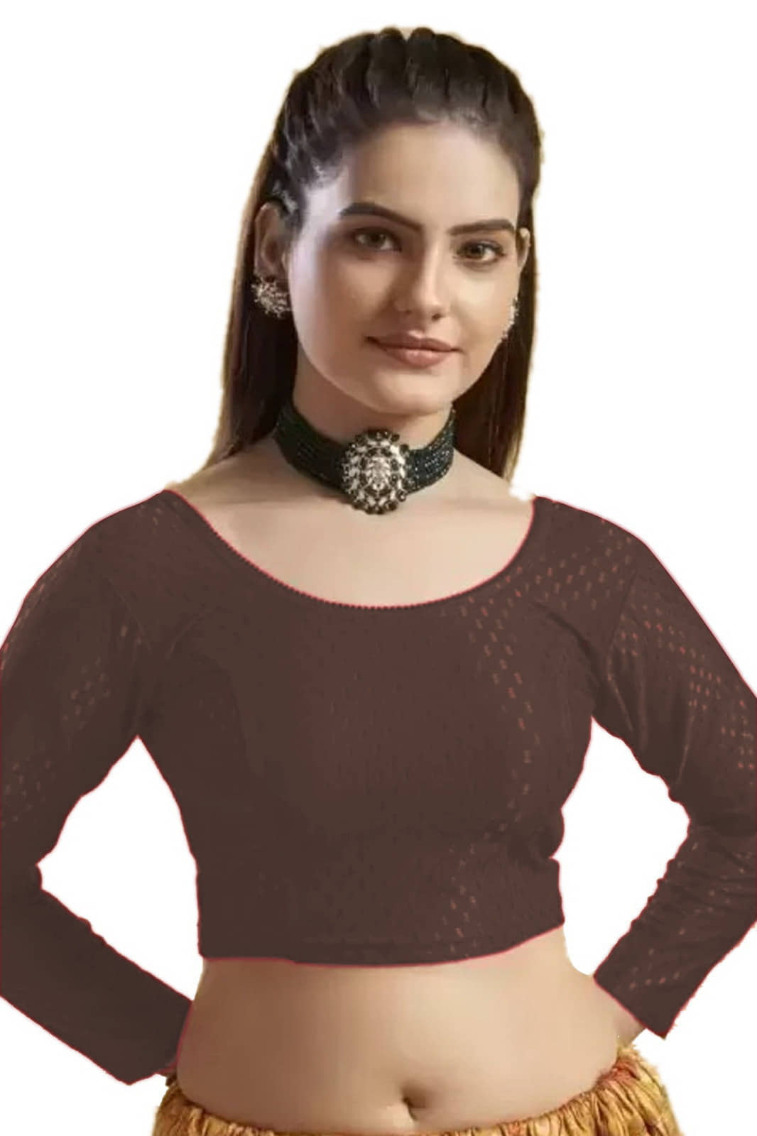 Laadli Coffee Readymade without Pad Cotton Blend Women's Blouse ( Pack of 1 )