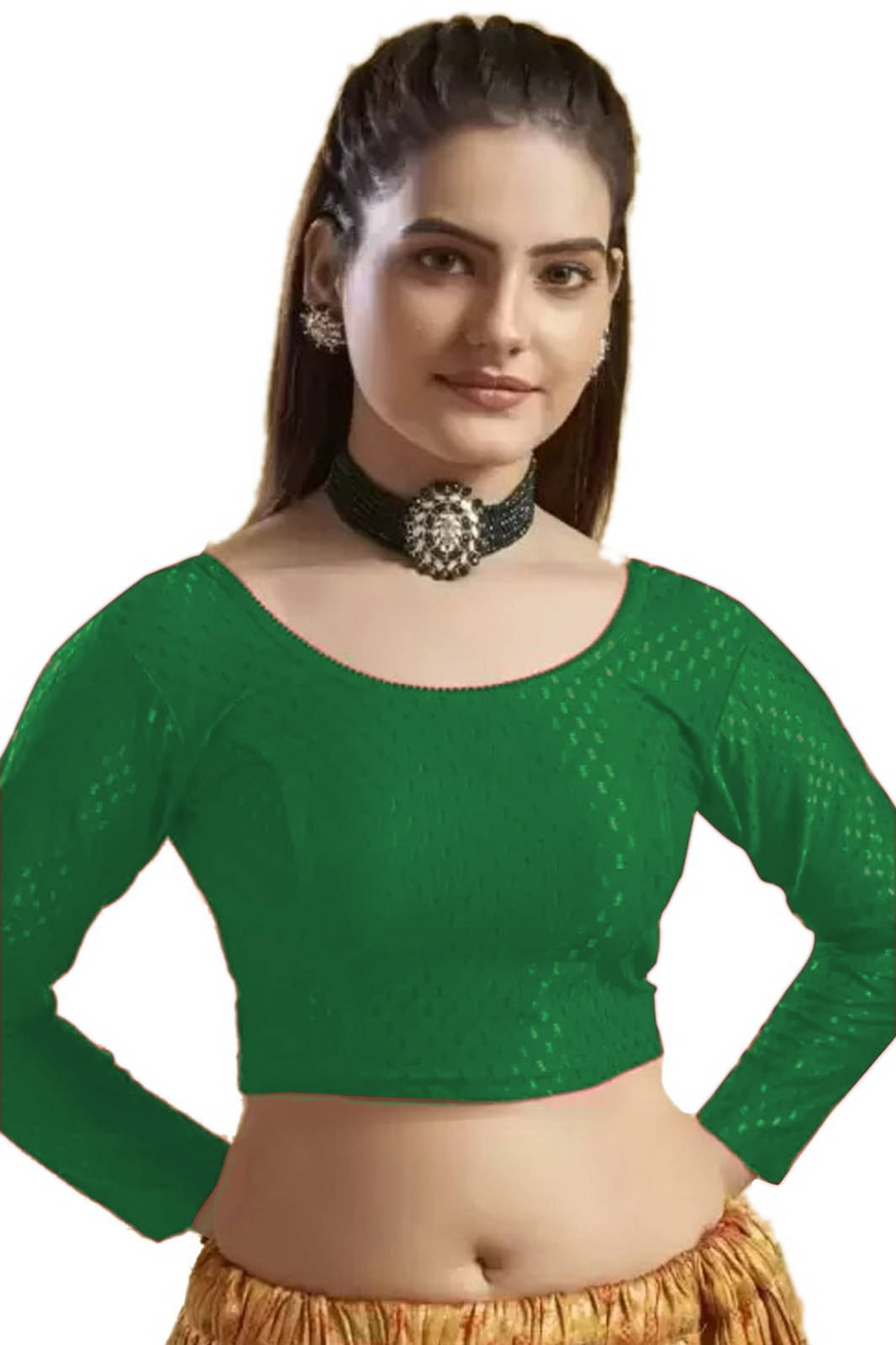 Laadli Green Readymade without Pad Cotton Blend Women's Blouse ( Pack of 1 )     			Laadli Green Readymade without Pad Cotton Blend Women's Blouse ( Pack of 1 )