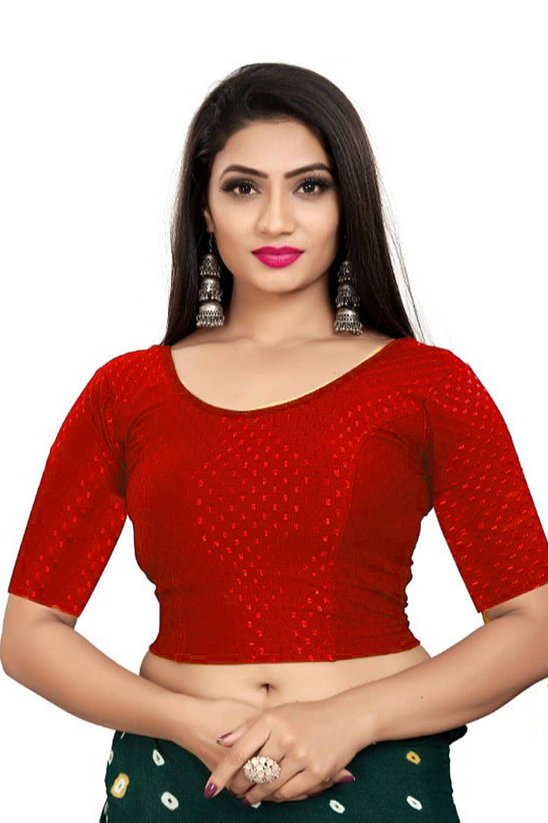 Laadli Red Readymade without Pad Cotton Blend Women's Blouse ( Pack of 1 )