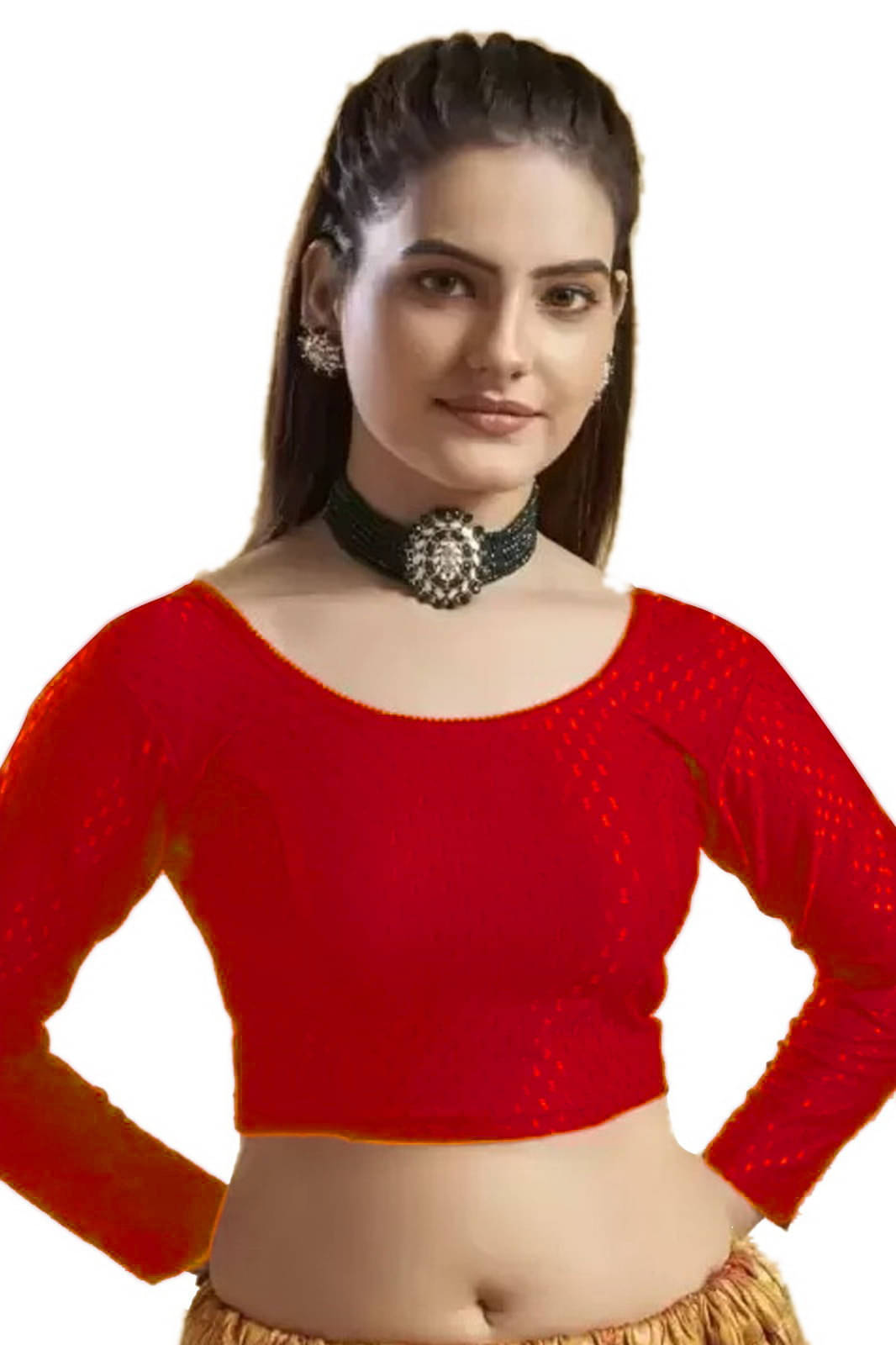     			Laadli Red Readymade without Pad Cotton Blend Women's Blouse ( Pack of 1 )