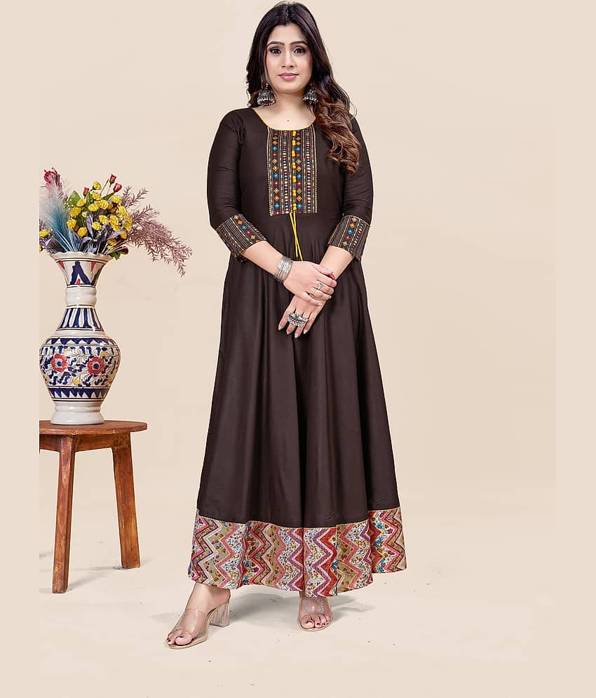 MEESORRA Pack of 1 Rayon Printed Anarkali Women's Kurti - ( Coffee ) - Kurtis, Tunics | Buy online on ZillyBuy