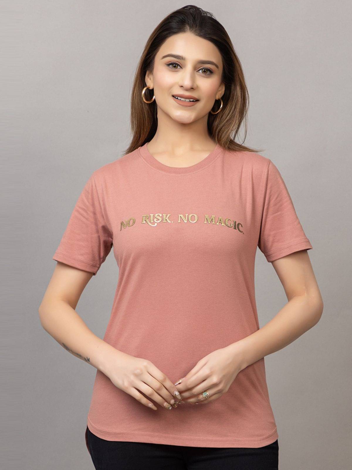 MISDYNAMIC Women Cotton Blend Printed Regular Fit Round Neck T-Shirt ( Pink ) MISDYNAMIC Women Cotton Blend Printed Regular Fit Round Neck T-Shirt ( Pink )