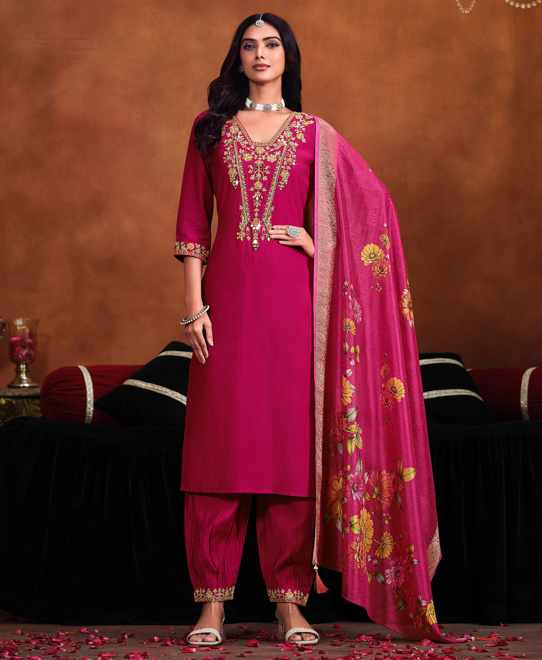 MOJILAA Viscose Embroidered Kurti With Salwar Women's Stitched Salwar Suit - Pink ( Pack of 1 ) MOJILAA Viscose Embroidered Kurti With Salwar Women's Stitched Salwar Suit - Pink ( Pack of 1 )