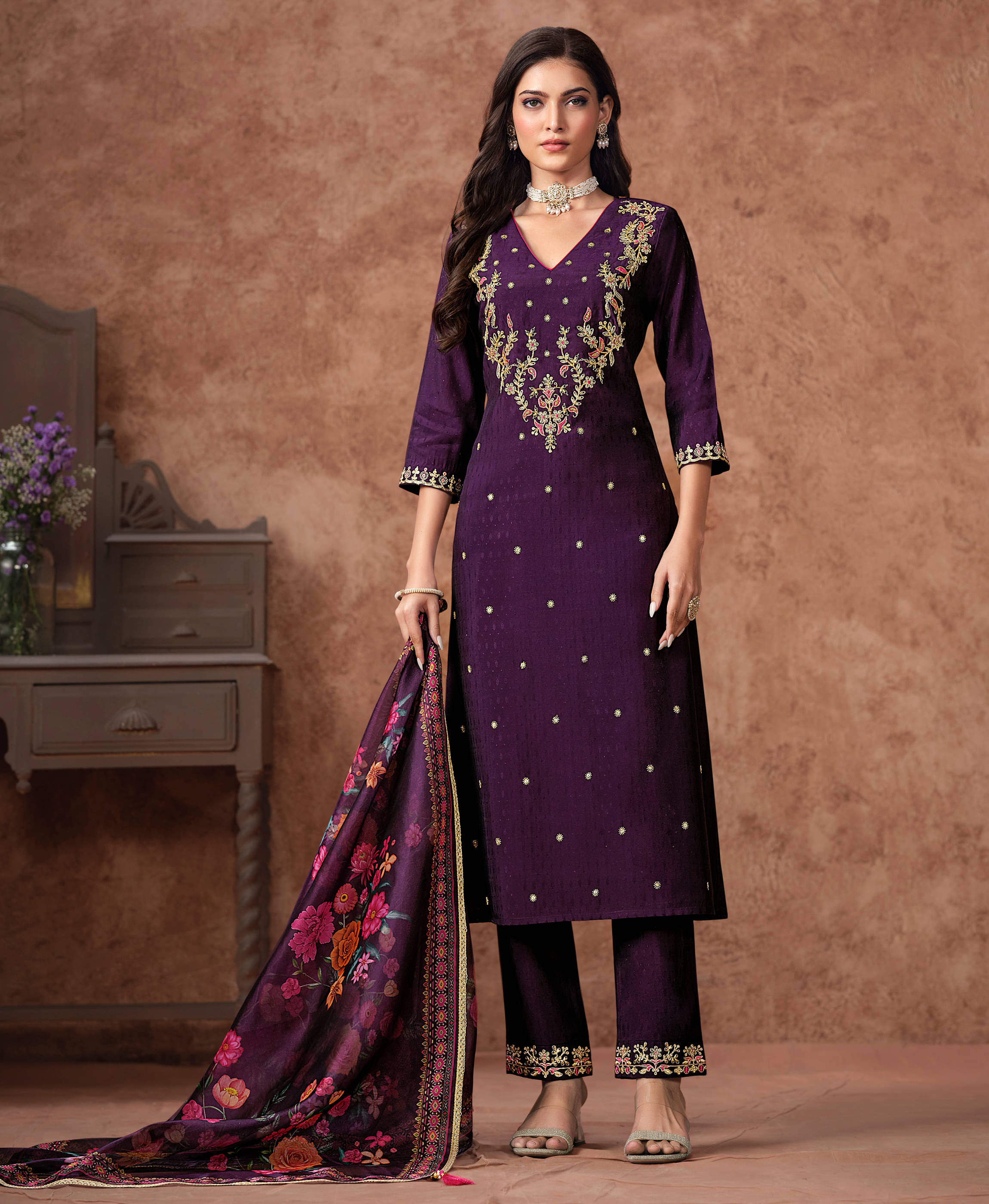 MOJILAA Viscose Embroidered Kurti With Pants Women's Stitched Salwar Suit - Purple ( Pack of 1 ) MOJILAA Viscose Embroidered Kurti With Pants Women's Stitched Salwar Suit - Purple ( Pack of 1 )