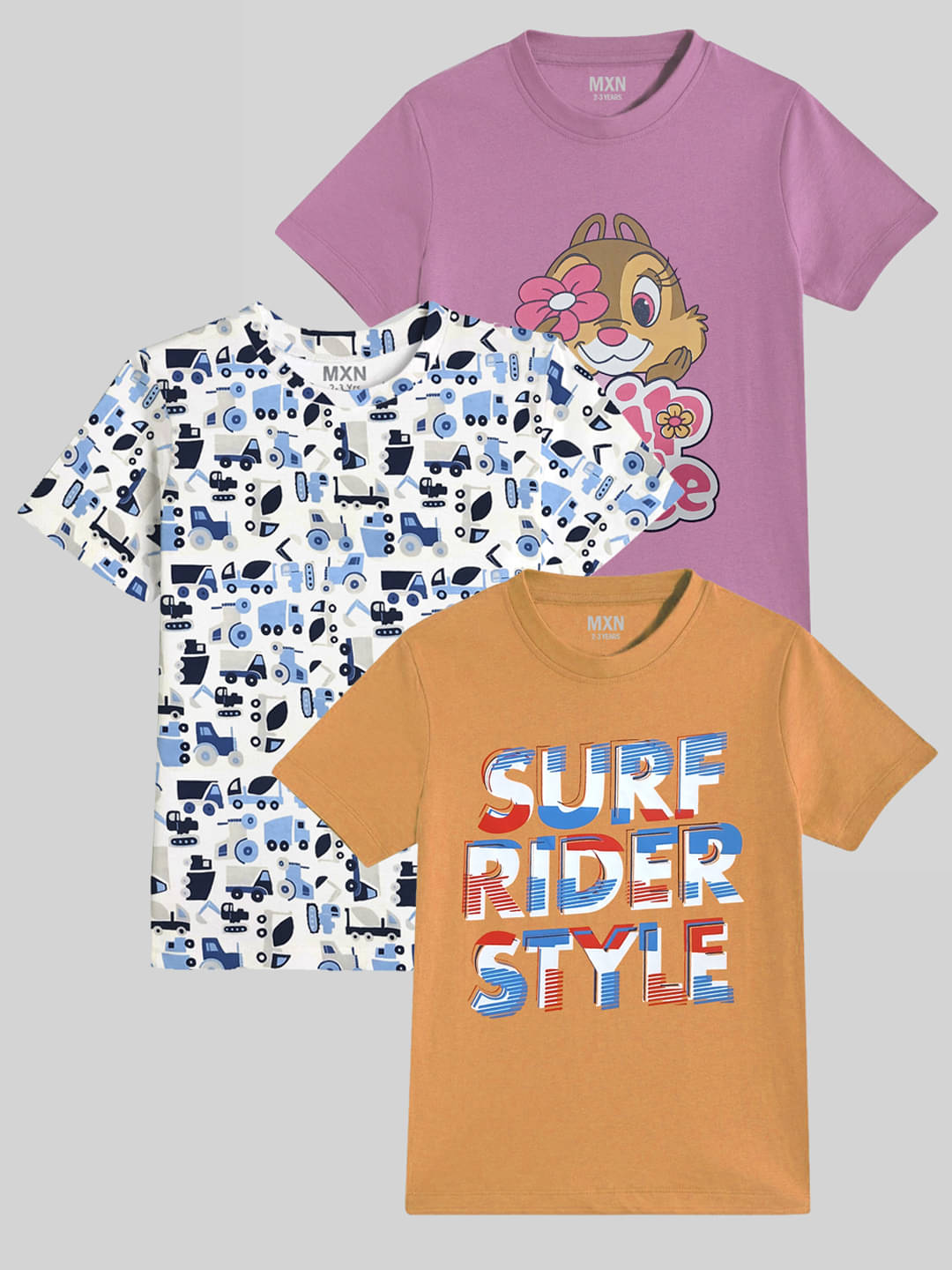     			MXN Pack of 3 Boys Cotton Blend T-Shirt ( Brown )
