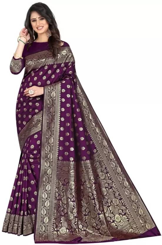     			Saadhvi Silk Woven Saree With Unstitched Blouse Piece ( Purple )